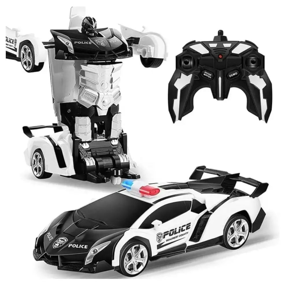 Gominimo Transform Car Robot Police Car with Remote Control White Black