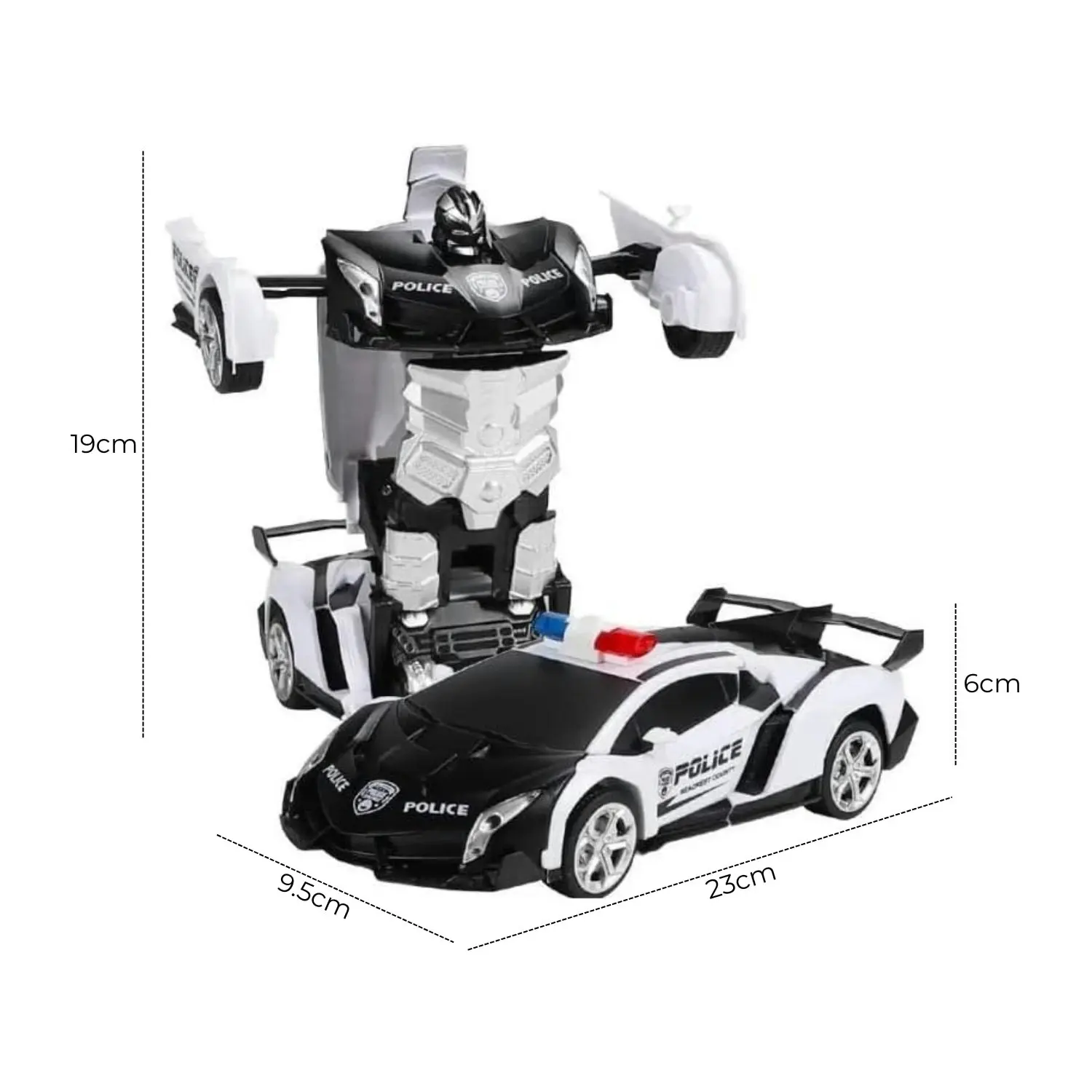 Gominimo Transform Car Robot Police Car with Remote Control White Black