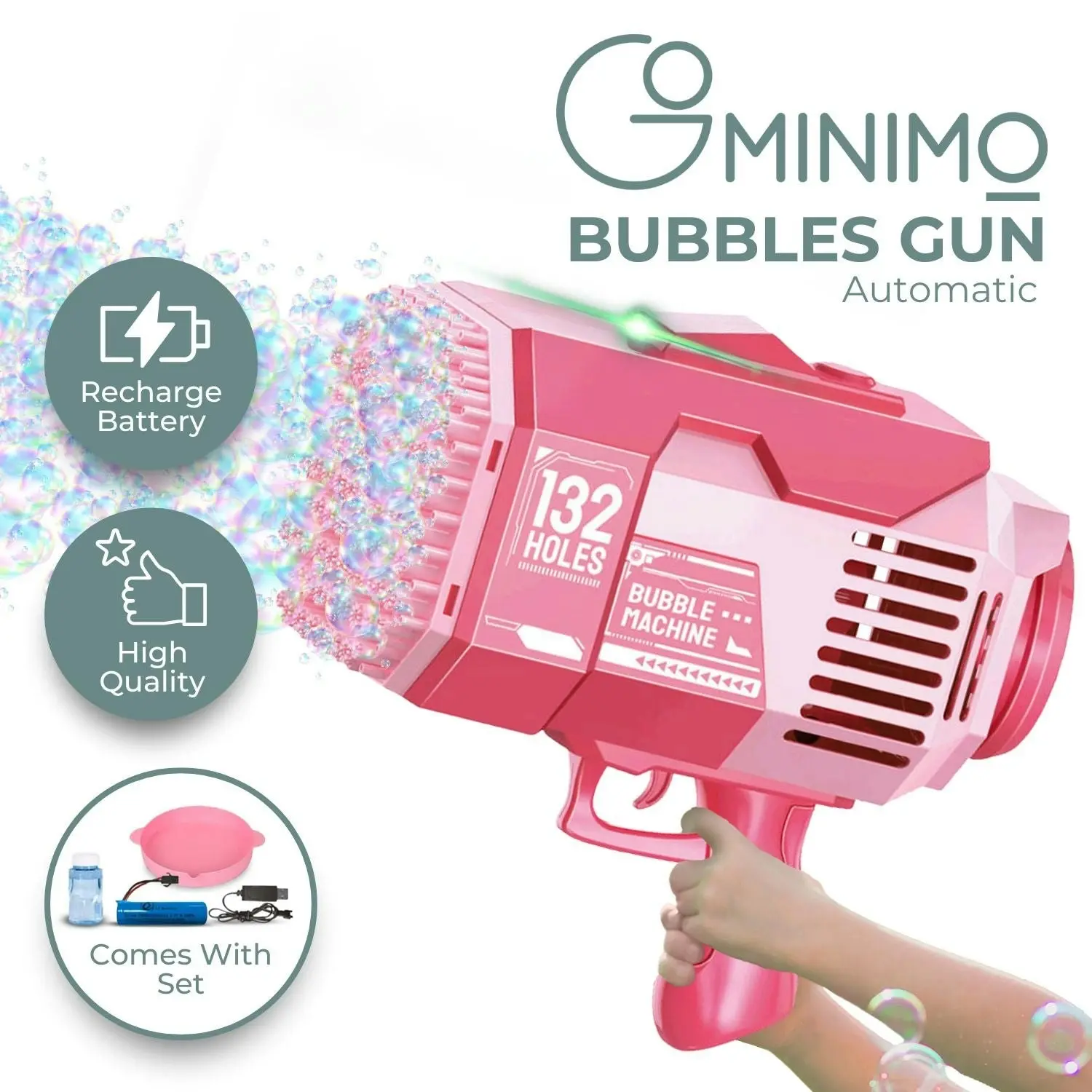 Gominimo 132 Holes Rechargeable Bubbles Machine Gun for Kids