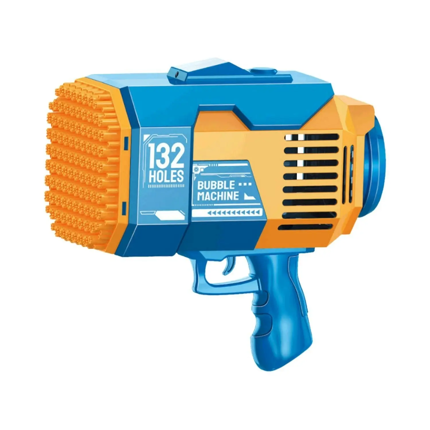 Gominimo 132 Holes Rechargeable Automatic Bubbles Blower Machine Gun Blue Orange