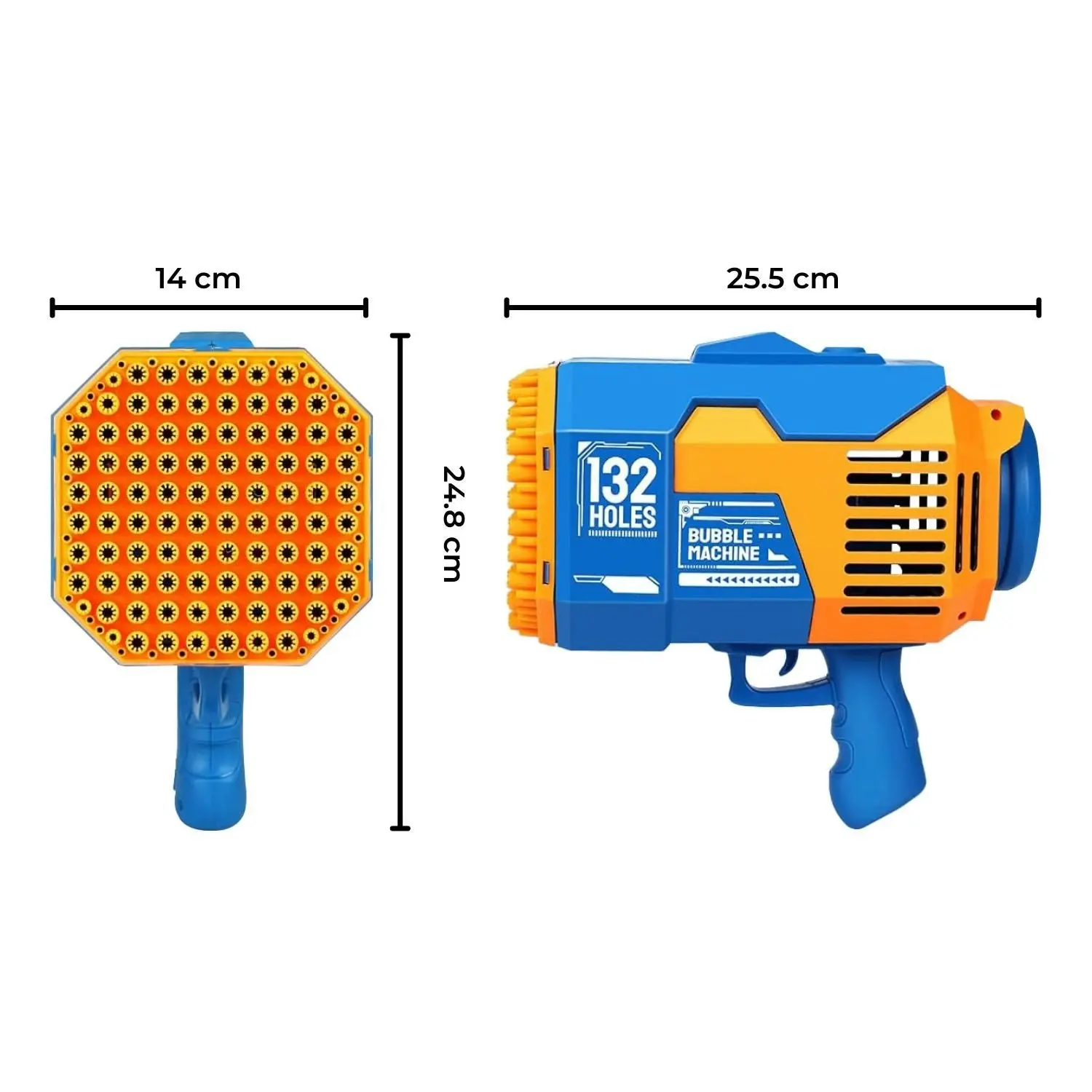 Gominimo 132 Holes Rechargeable Automatic Bubbles Blower Machine Gun Blue Orange