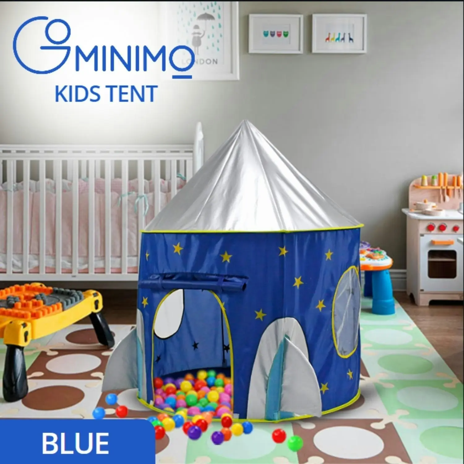 Gominimo Kids Space Capsule Tent Foldable Pop-Up Playhouse Indoor Outdoor Blue