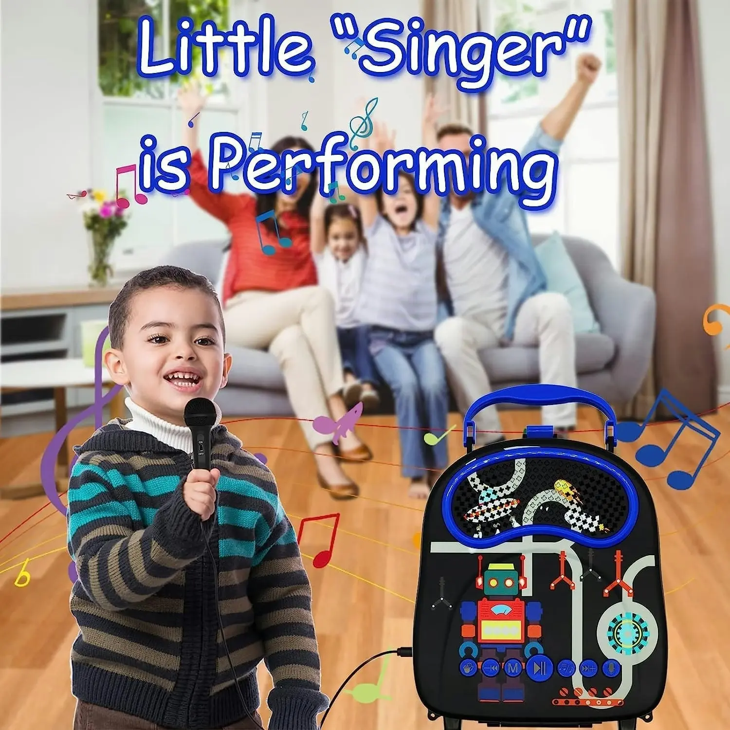 Gominimo Kids Portable Karaoke Two Microphones Rectangle, Black Robot GO-KMM-104-HXDW