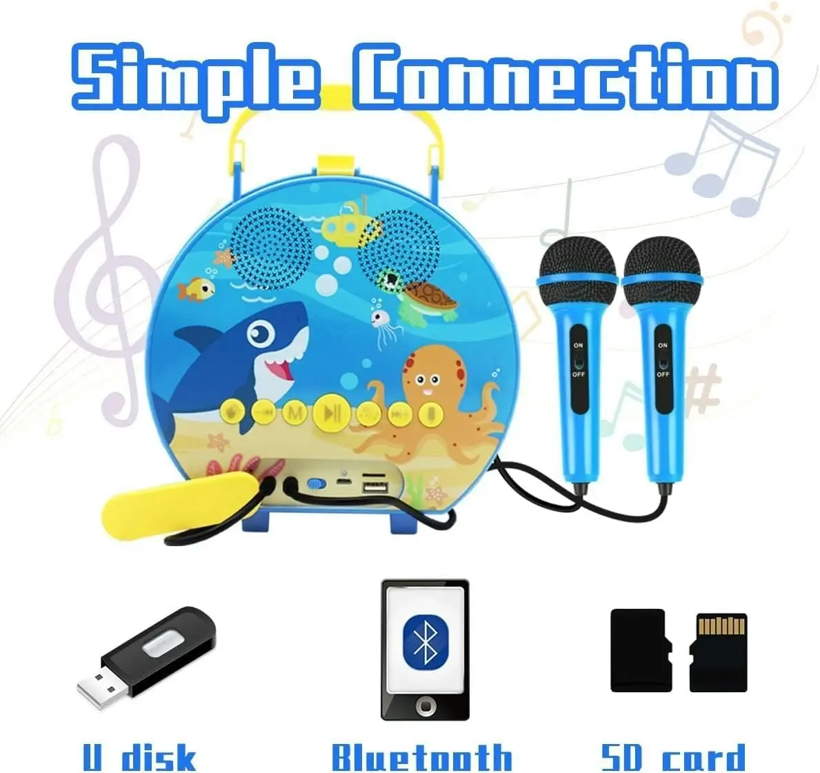 Gominimo Kids Portable Karaoke with Two Microphones (Round, Blue Shark)