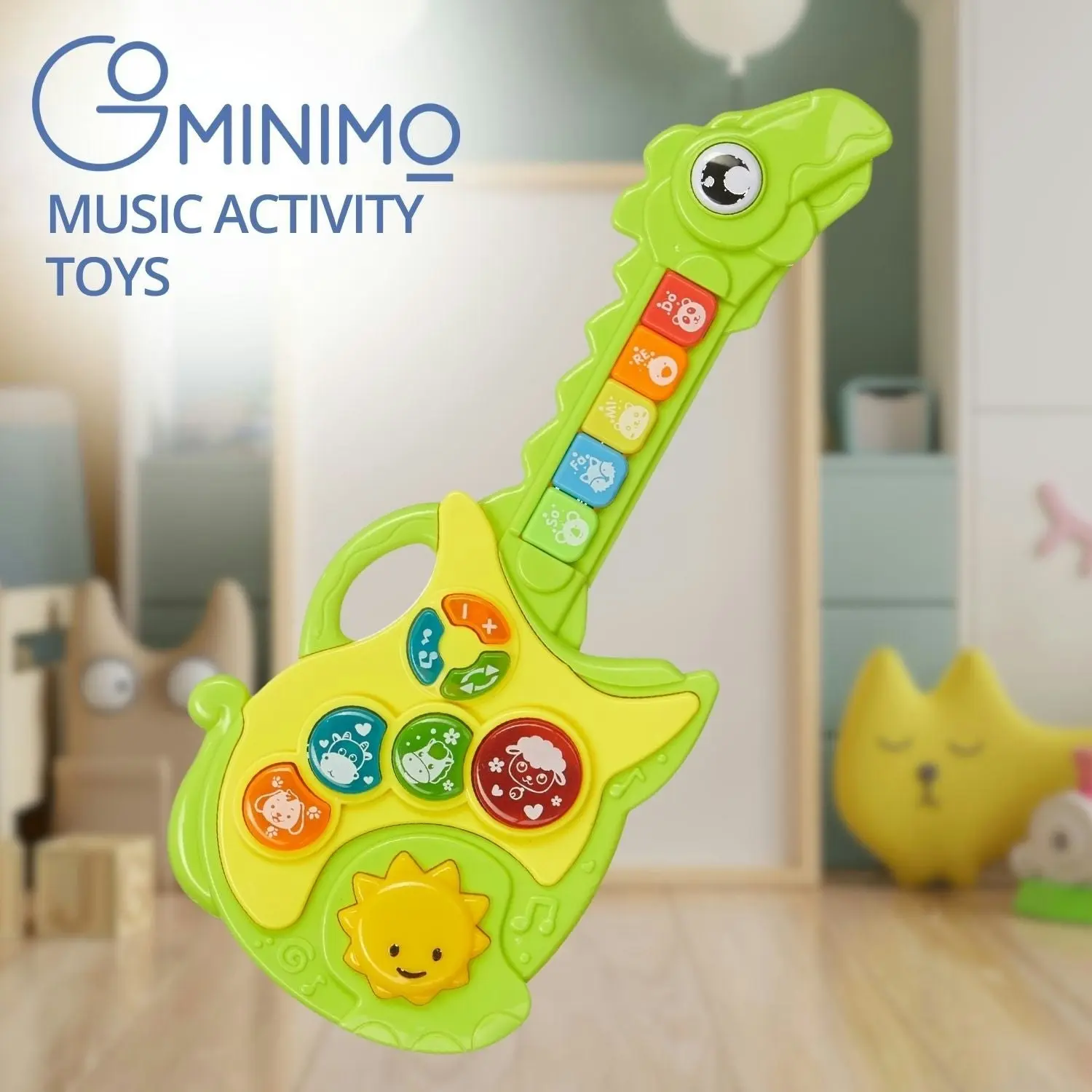 Gominimo Kids Push Button Musical Guitar Toys with Dinosaur Shape Design Green