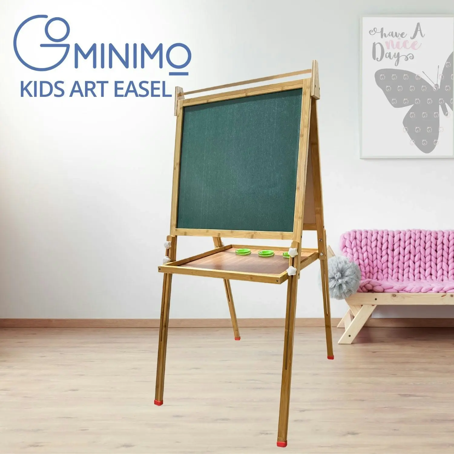 Gominimo Bamboo Kids Dual-Sided Art Easel with Painting and Drawing Accessories GO-KAE-100-HX