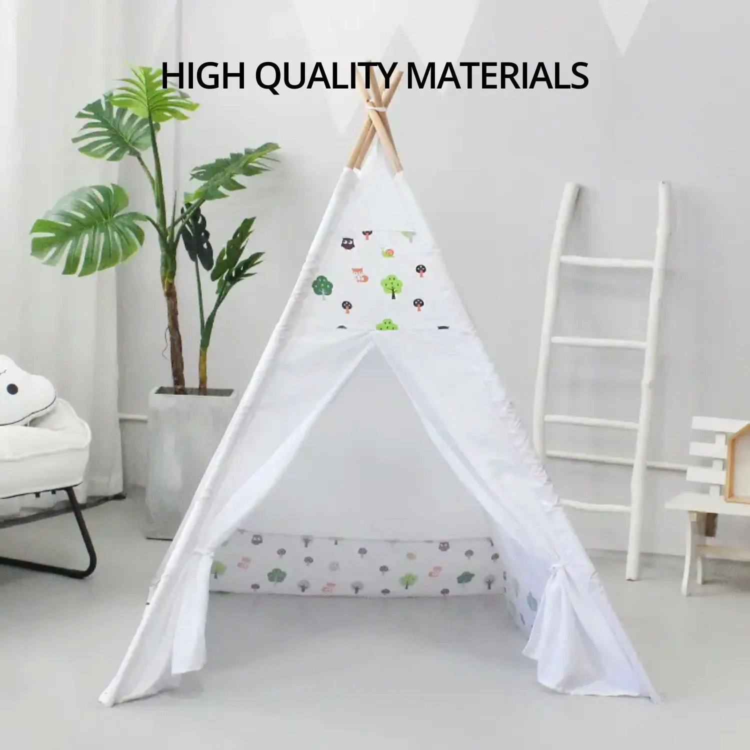 Gominimo Kids Toddler Teepee Tent with Side Window and Carry Bag - White Forest