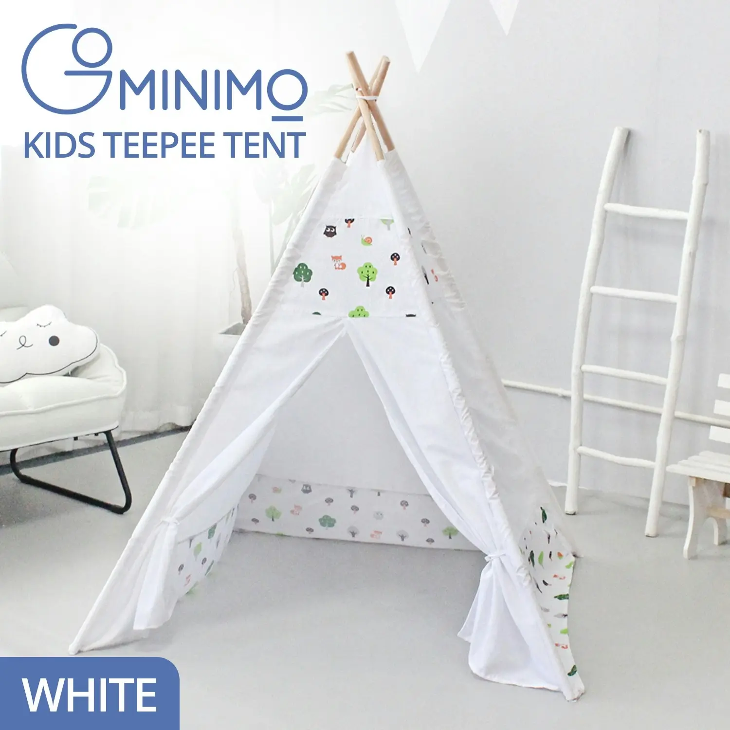 Gominimo Kids Toddler Teepee Tent with Side Window and Carry Bag - White Forest