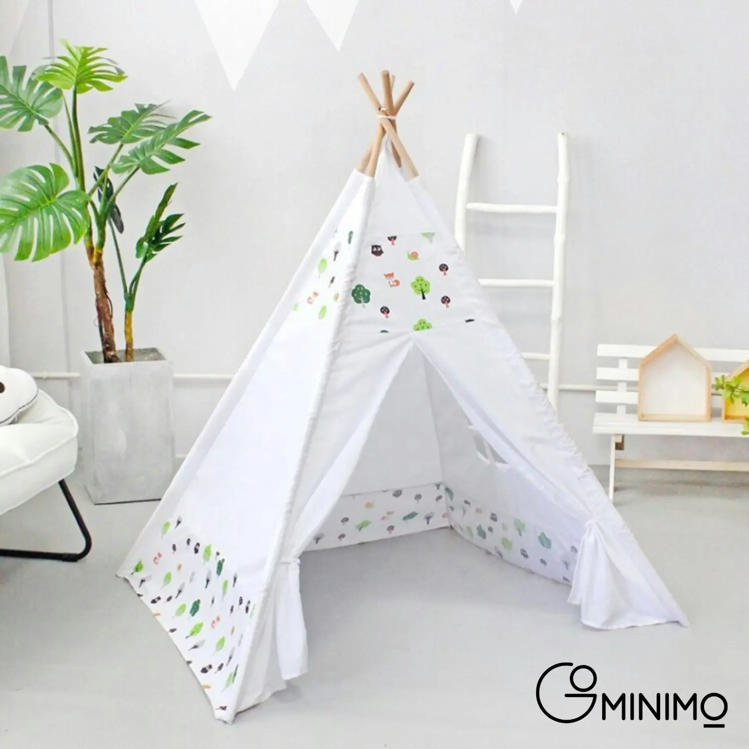 Gominimo Kids Toddler Teepee Tent with Side Window and Carry Bag - White Forest