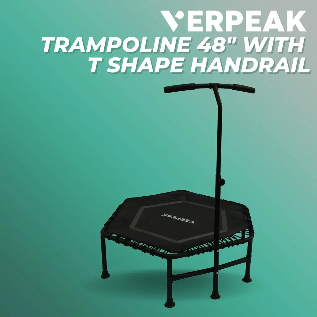 Verpeak 48 Inch Fitness Trampoline with T Shape Handrail Rebounder Cardio Home Gym