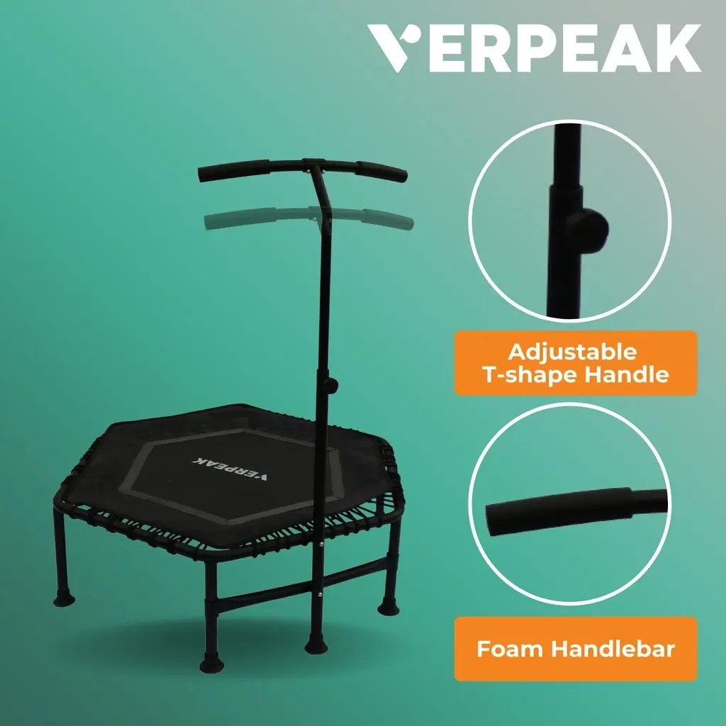 Verpeak 48 Inch Fitness Trampoline with T Shape Handrail Rebounder Cardio Home Gym