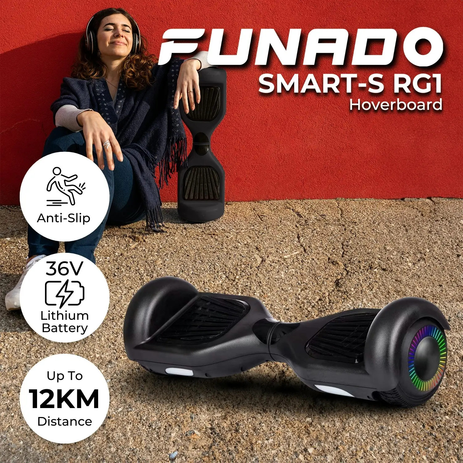 Funado Smart-S RG1 Self Balancing Electric Scooter Bluetooth Speaker Hoverboard - Black