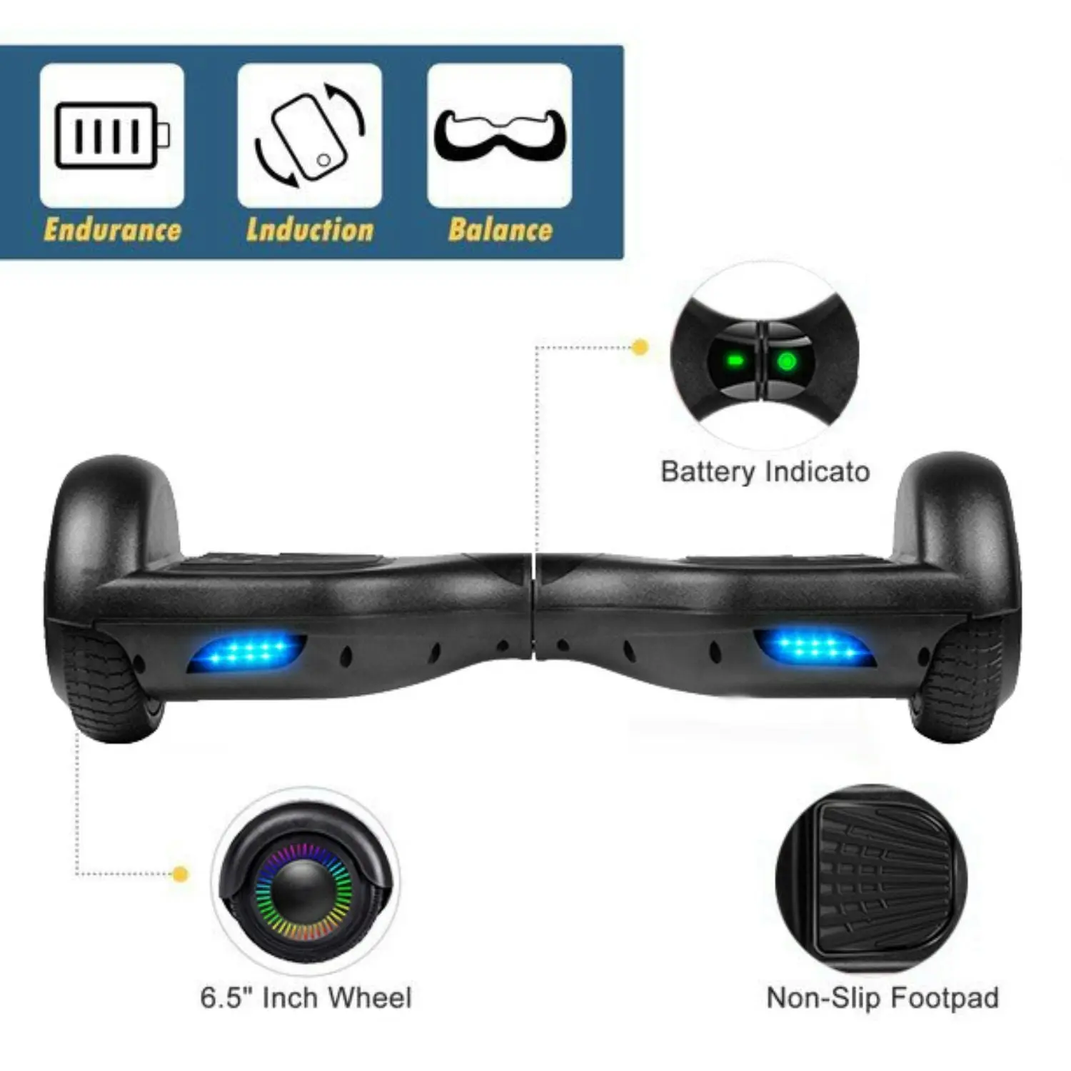 Funado Smart-S RG1 Self Balancing Electric Scooter Bluetooth Speaker Hoverboard - Black