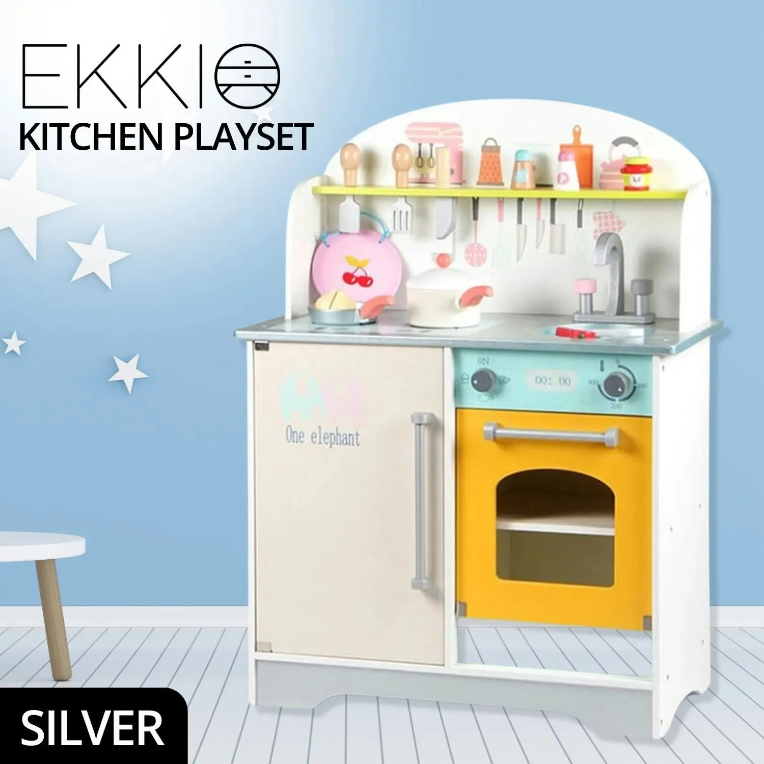 Ekkio High-quality MDF Board Wooden Kitchen Playset for Kids (Japanese Style Kitchen Set, Silver)