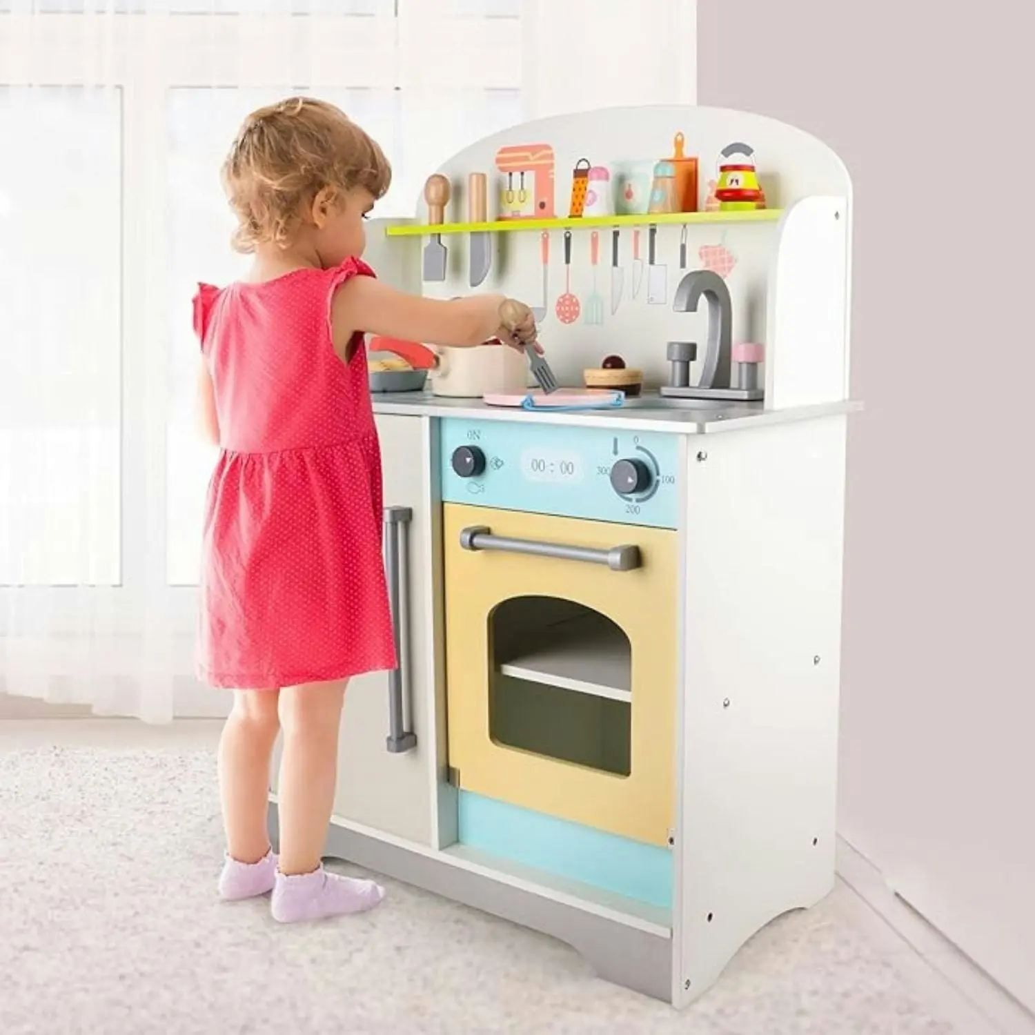 Ekkio High-quality MDF Board Wooden Kitchen Playset for Kids (Japanese Style Kitchen Set, Silver)