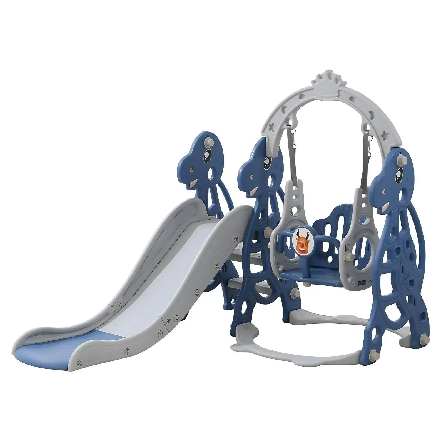 Gominimo - Indoor Outdoor Kids Toddler Slide Swing Set with Basketball Hoop - Blue Dinosaur