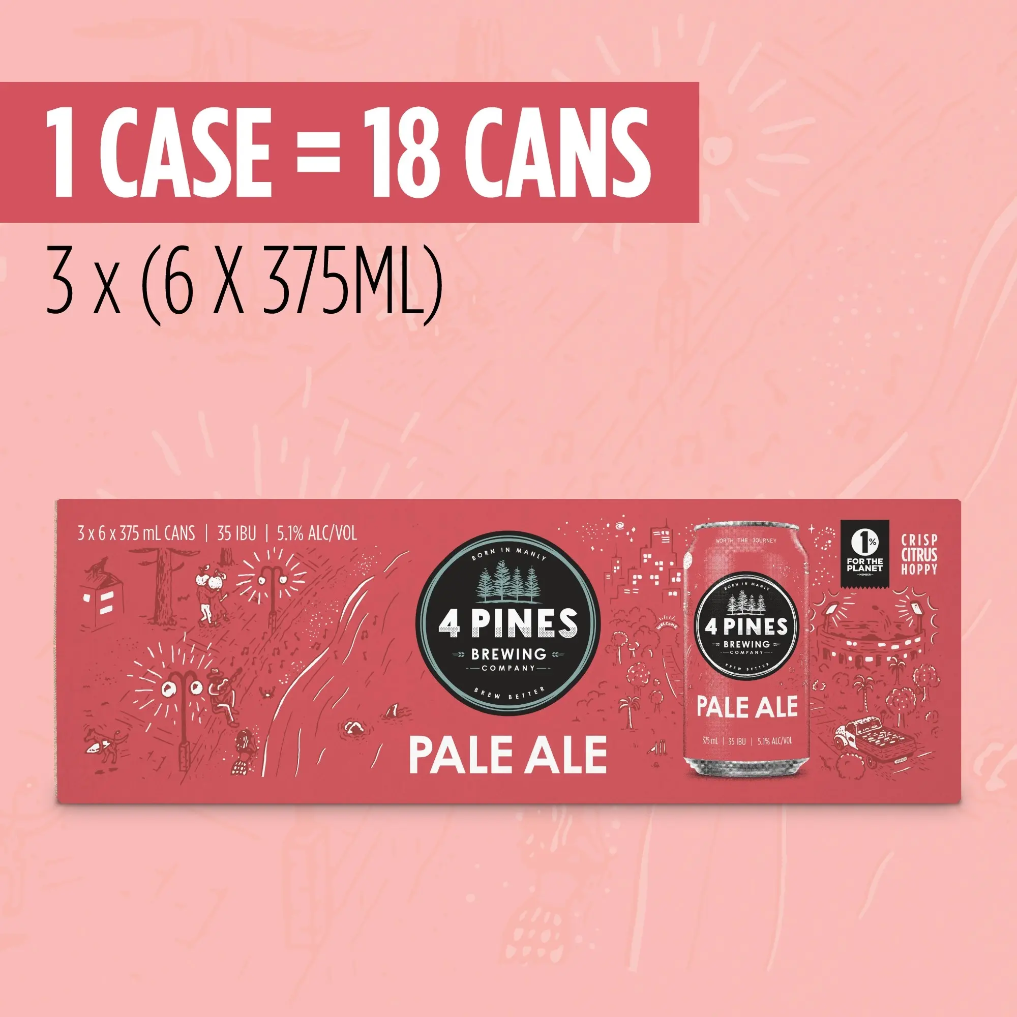 4 Pines Pale Ale, American Style Pale Ale, Hoppy & Crisp, 5.1% ABV, 375mL (Case of 18 Beer Cans).