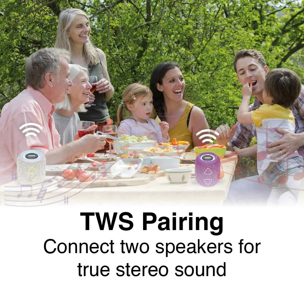 Laser Portable Fabric BT Speaker Silver - TWS, Multi-Color, USB, SD