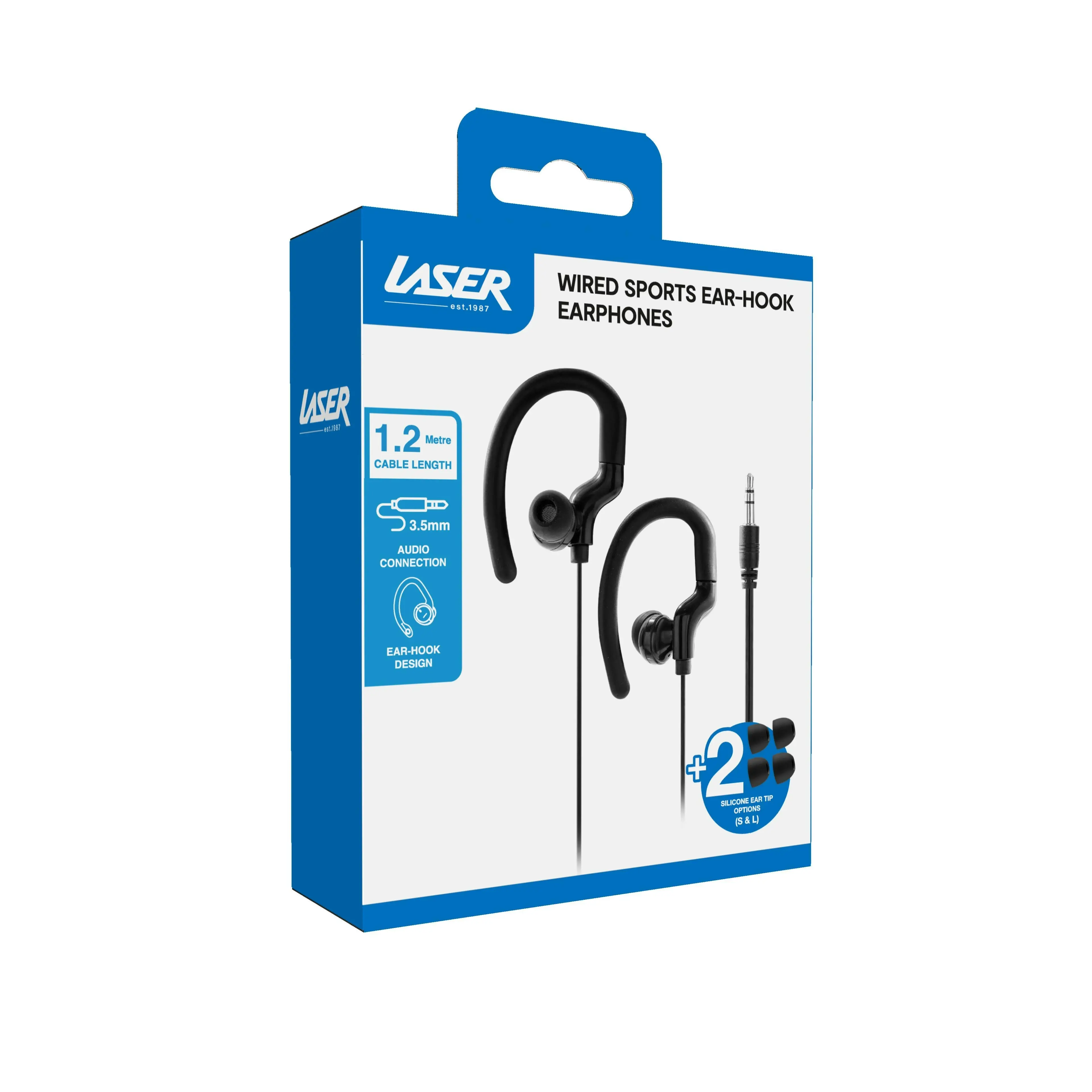 Laser Sports Ear-Hook Earphones - Secure Fit Wired, 3.5mm AUX