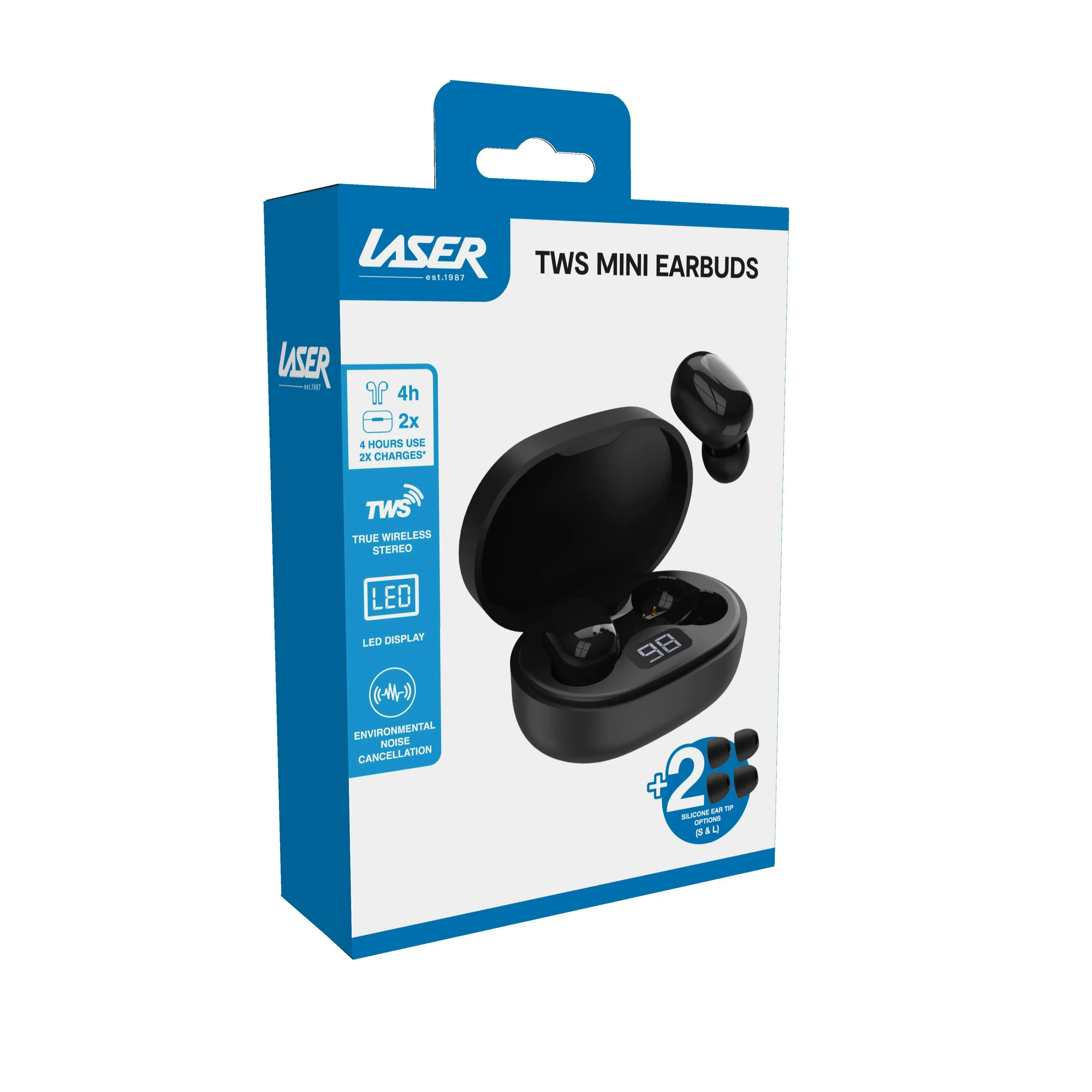 Laser Mini Black Earbuds ENC Noise Cancelling & LED Display