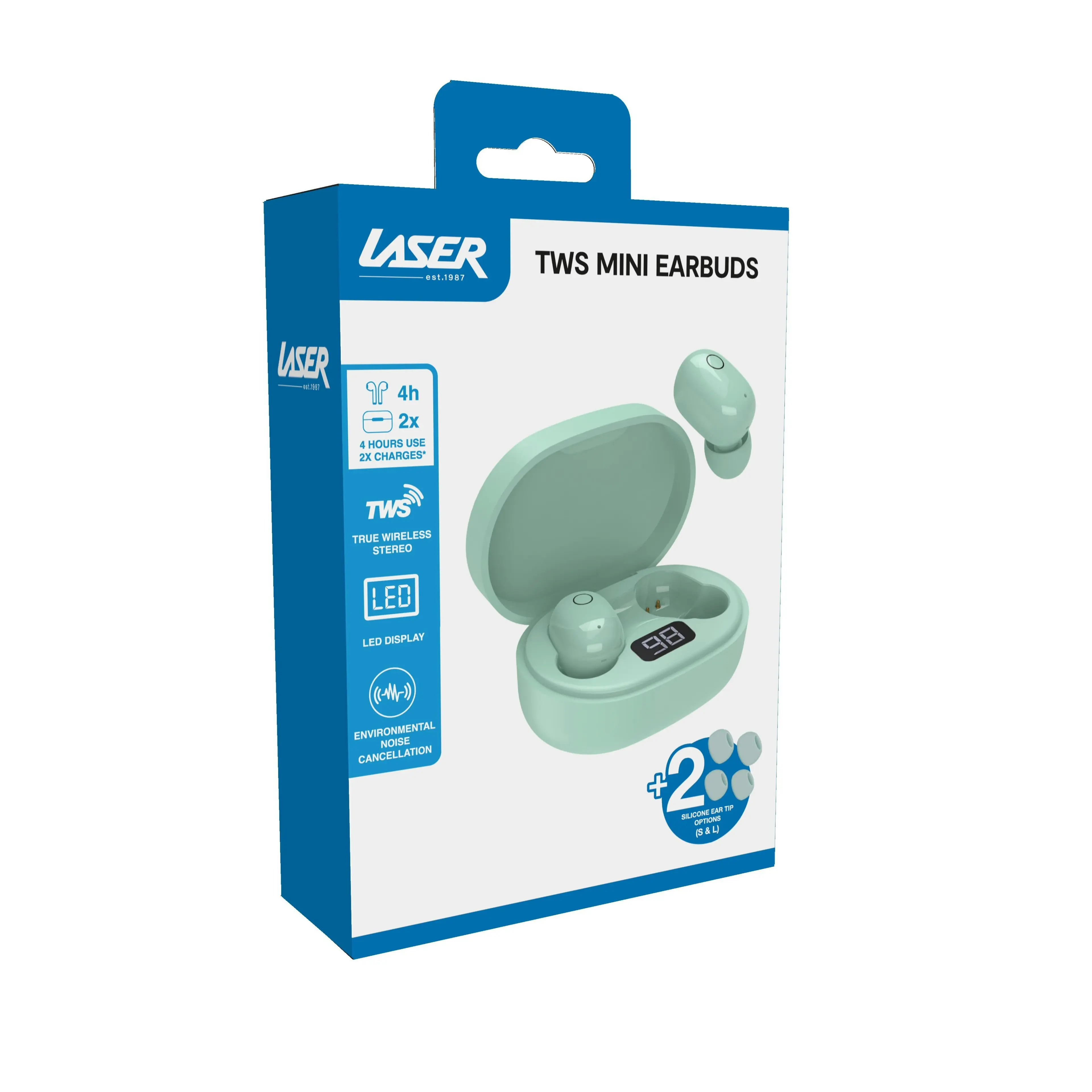 Laser Mini TWS Earbuds Aqua ENC Tech, LED Display - Clear Sound