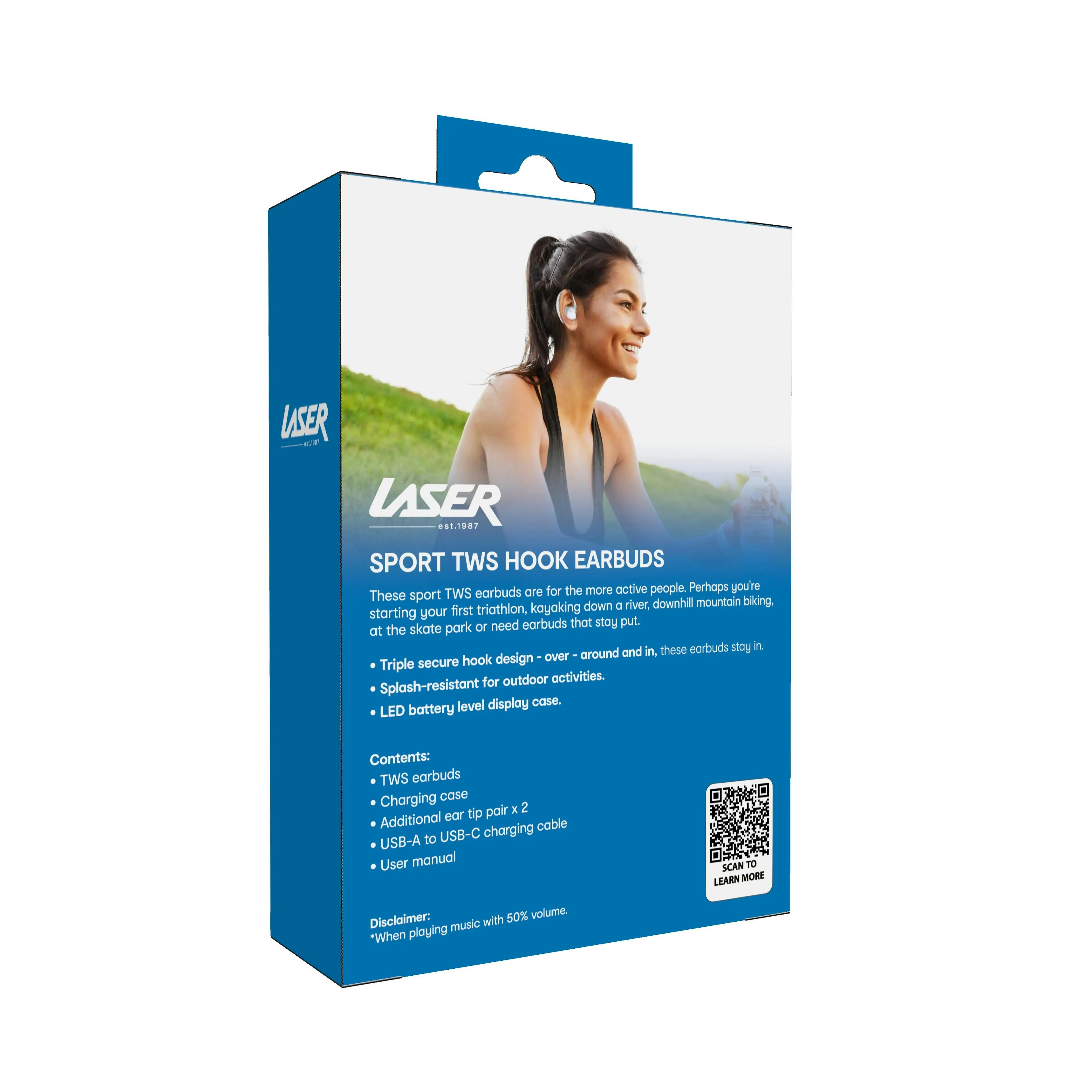 Laser Sport TWS Hook Earbuds LED Battery Display Secure Fit for Active Use