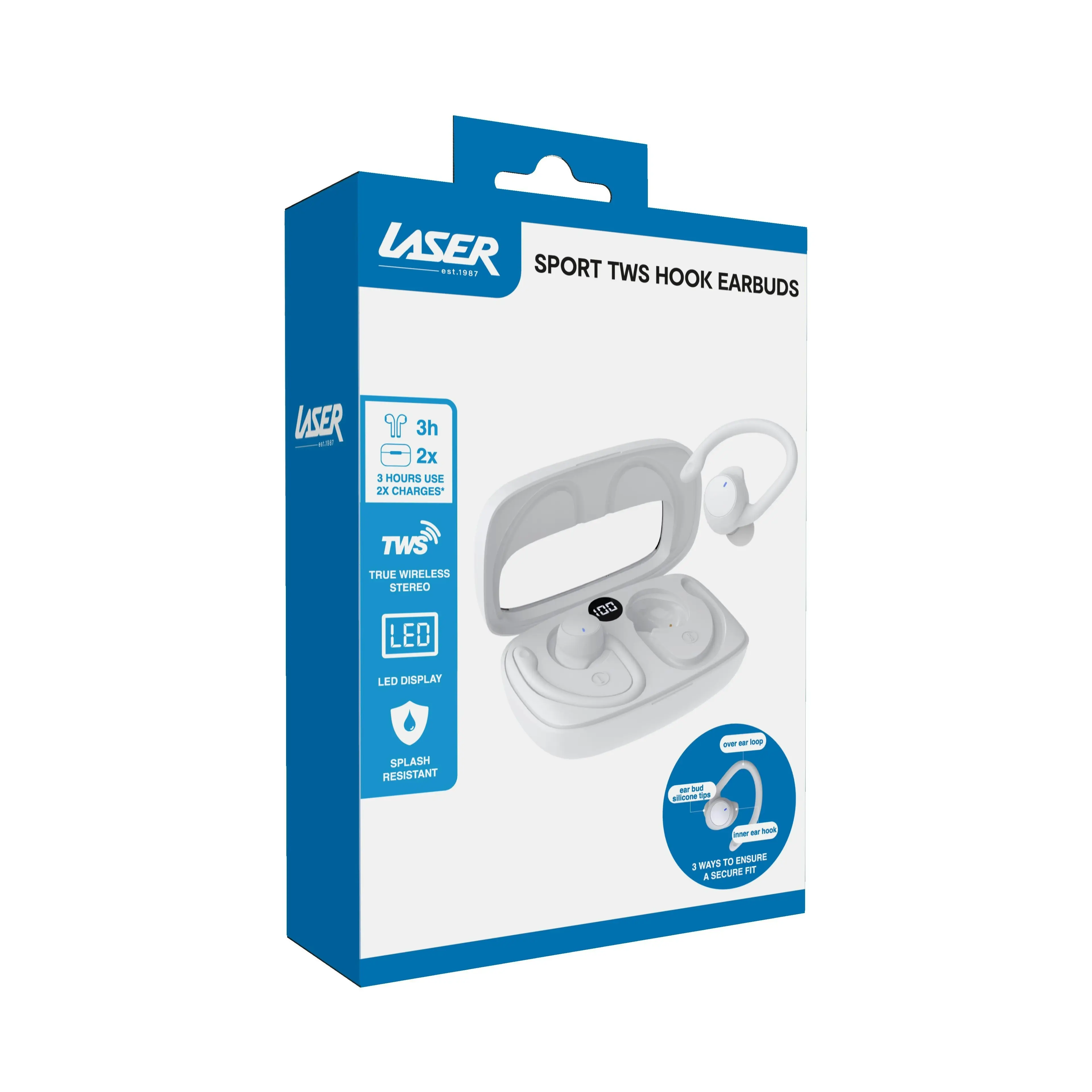 Laser Sport TWS Hook Earbuds LED Battery Display Secure Fit for Active Use