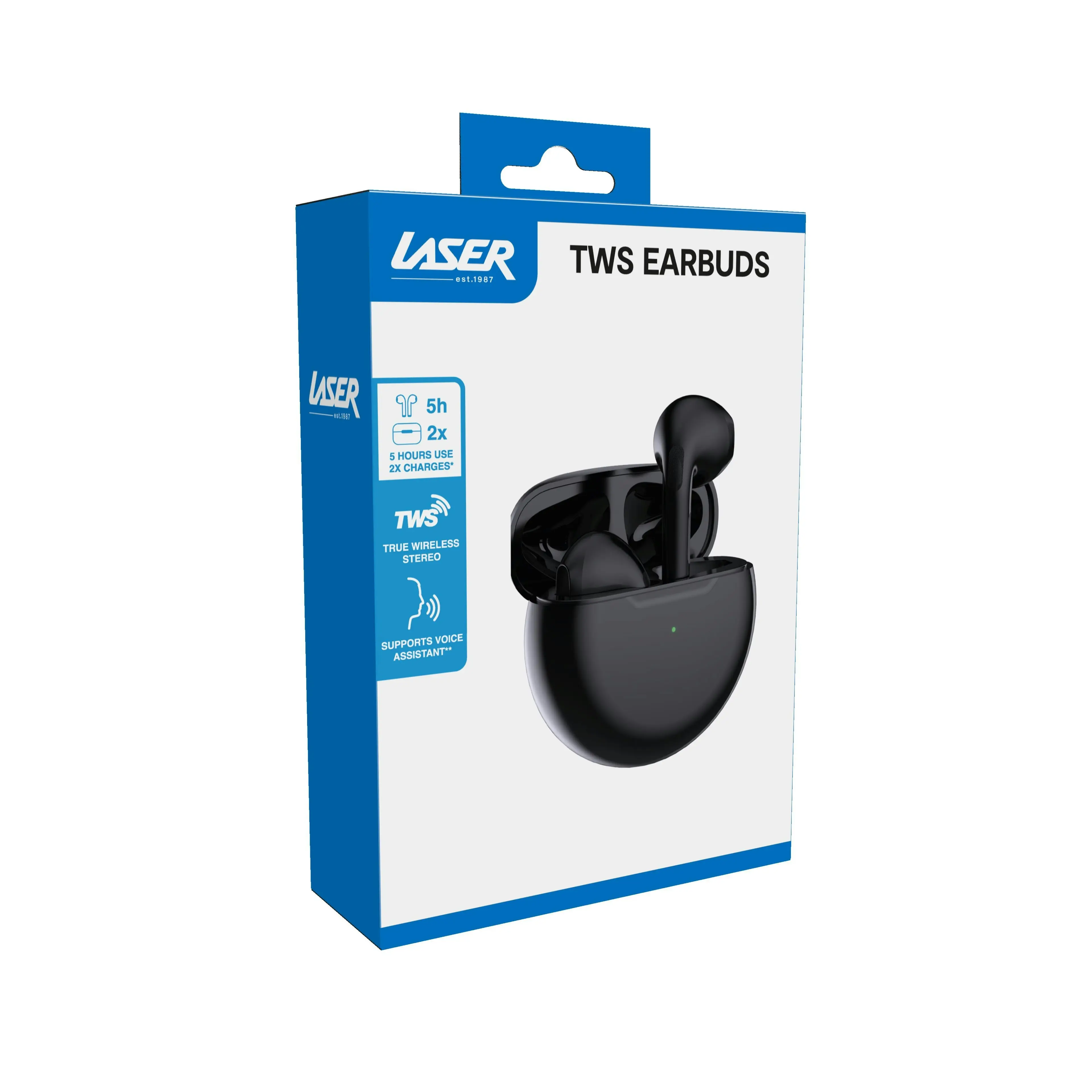 Laser Black TWS Earbuds | Ergonomic Design | Siri Google Support