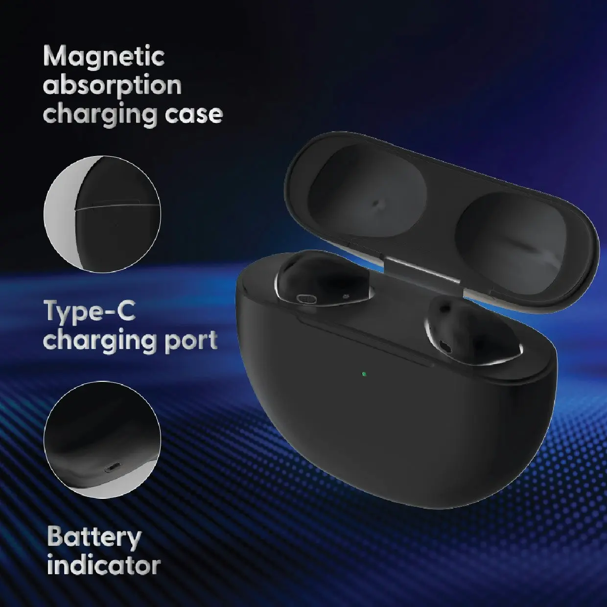 Laser Black TWS Earbuds | Ergonomic Design | Siri Google Support