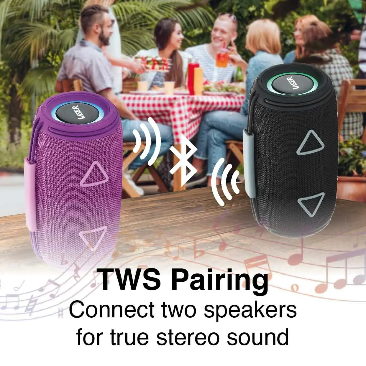 Laser Max TWS Portable Speaker Purple with Dynamic LED Lights & Sound