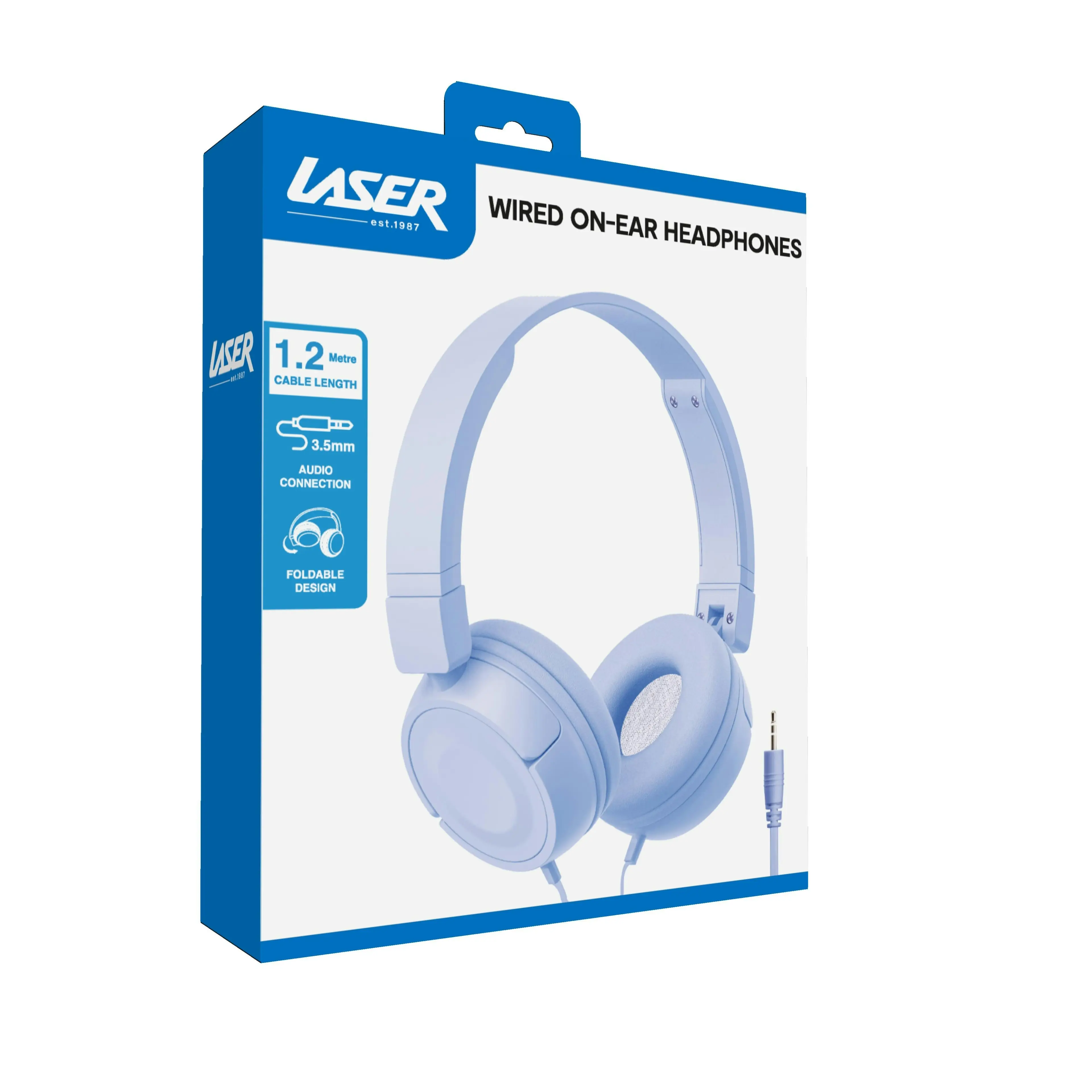 Laser Blue On-Ear Wired Headphones - Foldable, AUX, Comfortable Fit