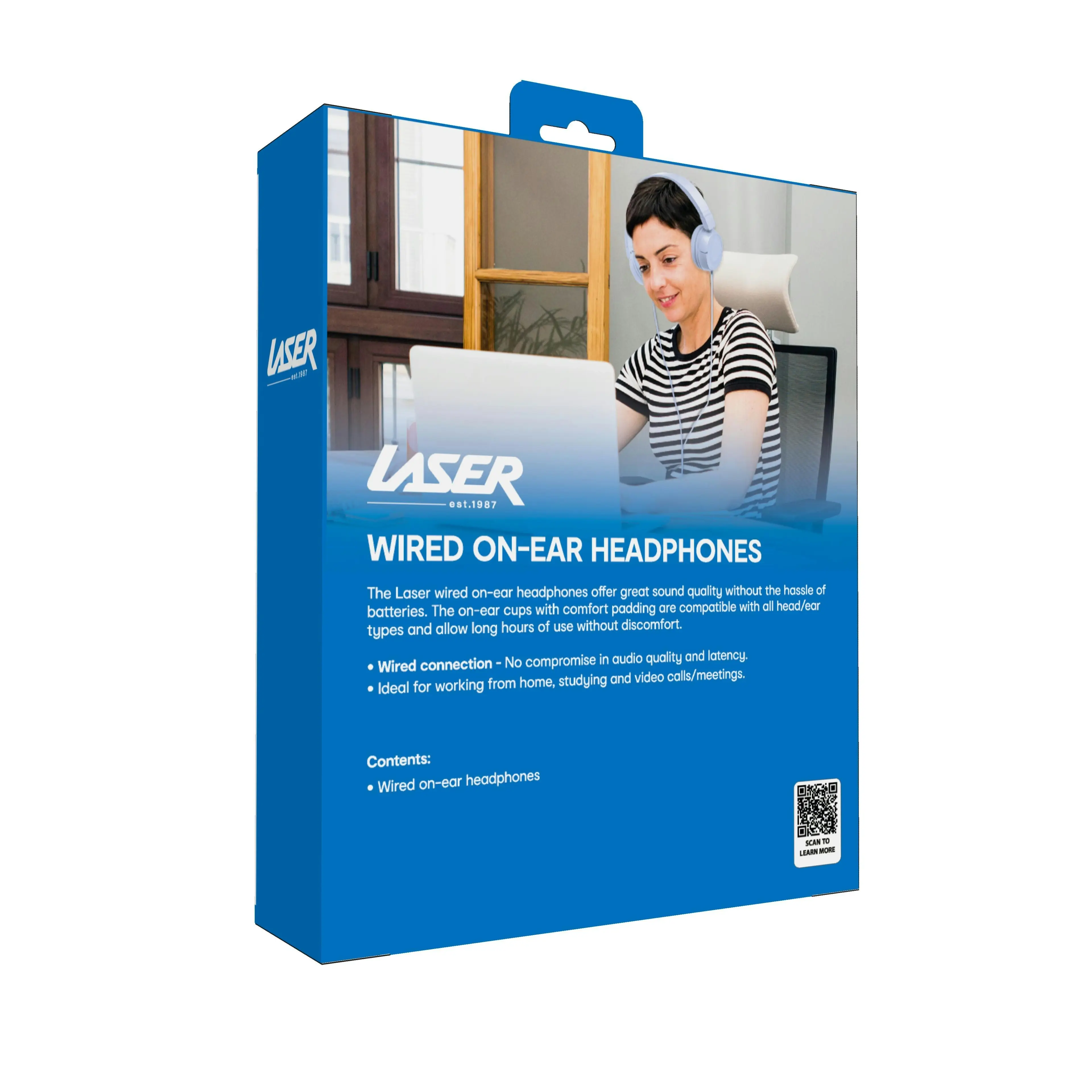 Laser Blue On-Ear Wired Headphones - Foldable, AUX, Comfortable Fit