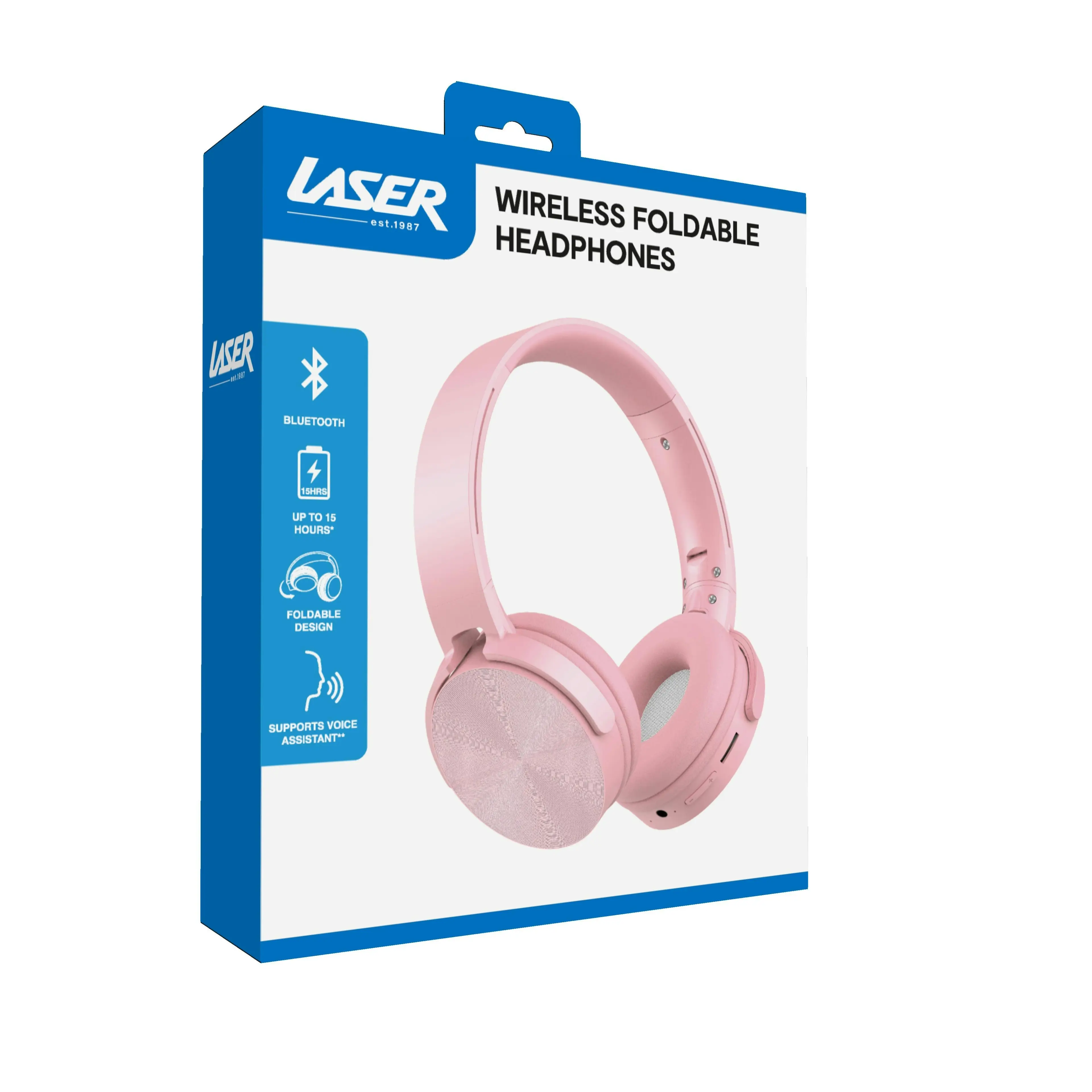 Laser Wireless Foldable Bluetooth Headphones Pink with 15-Hour Battery Life