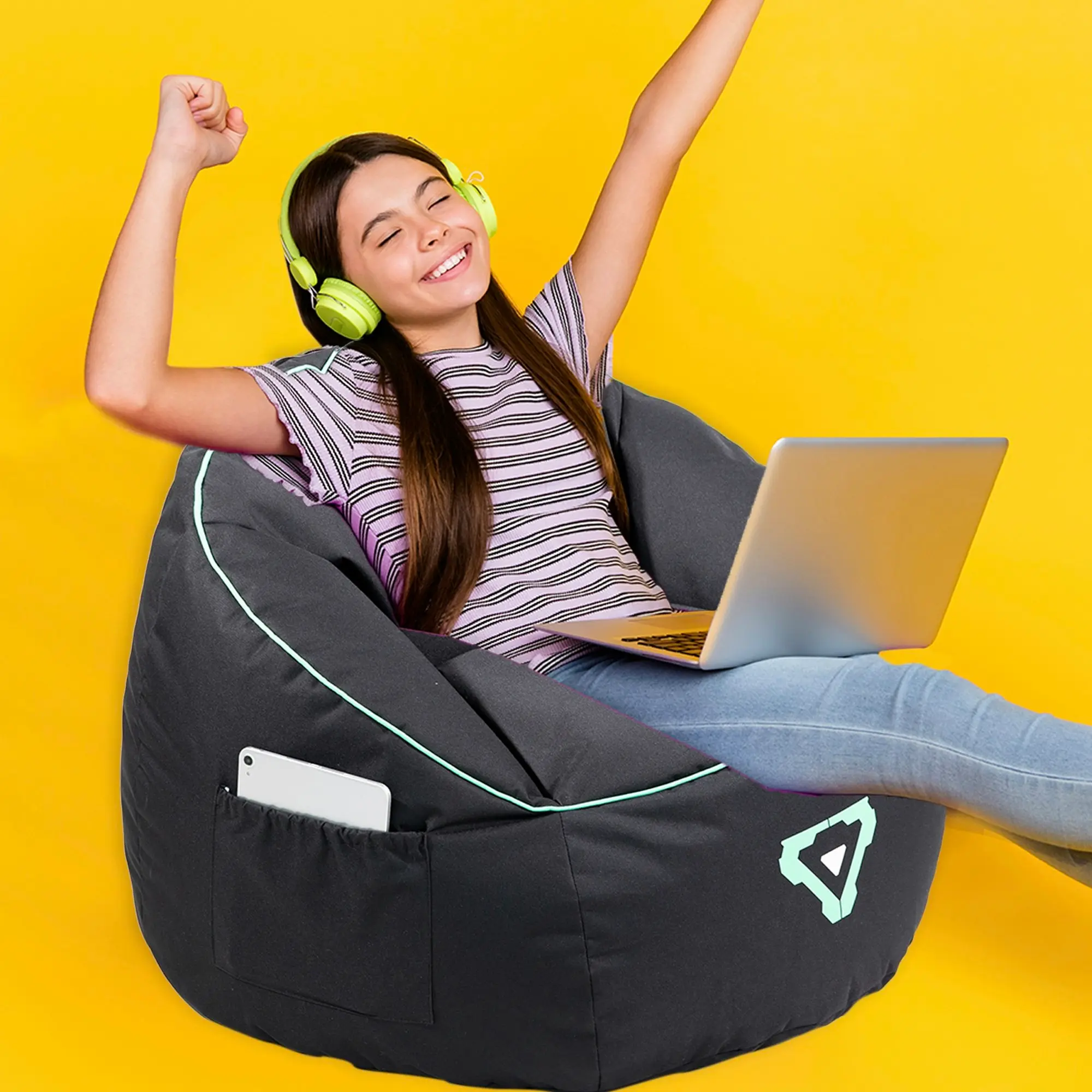 Laser Gaming Bean bag with Headphone Strap & Storage