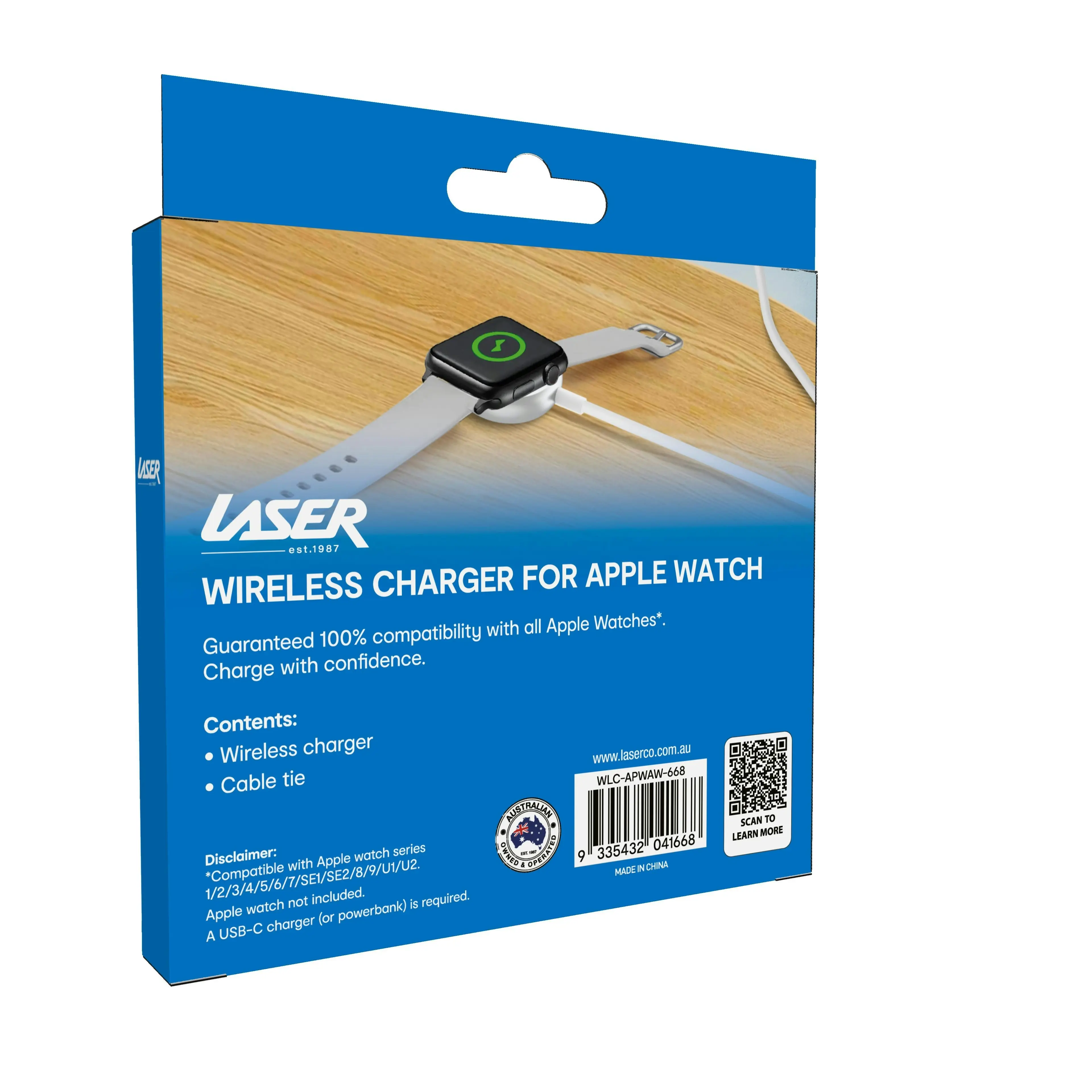 Laser Fast Charge Wireless Charger for Apple Watch - USB-C, White