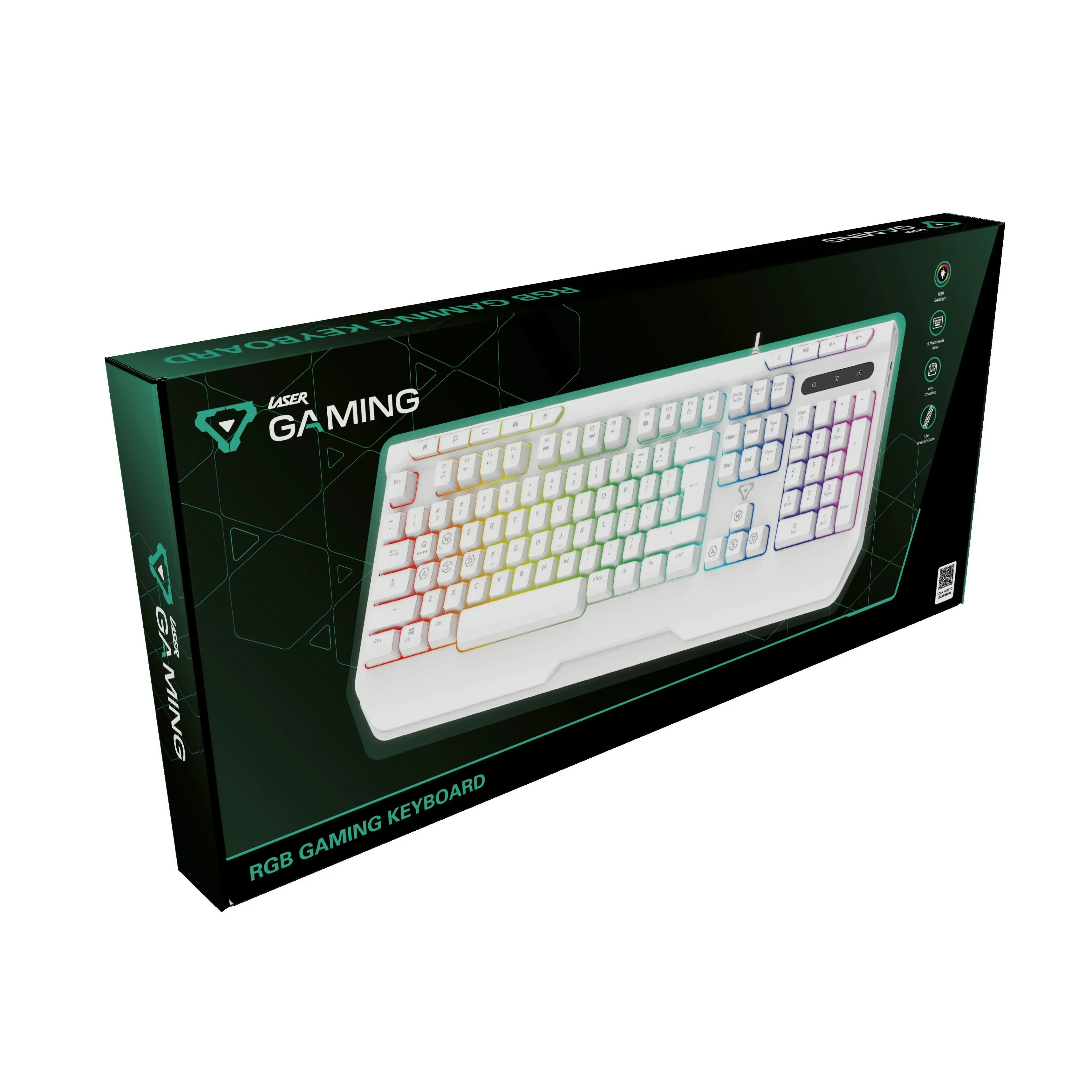 Laser RGB Gaming Keyboard White - Ergonomic, Multimedia, Anti-Ghosting