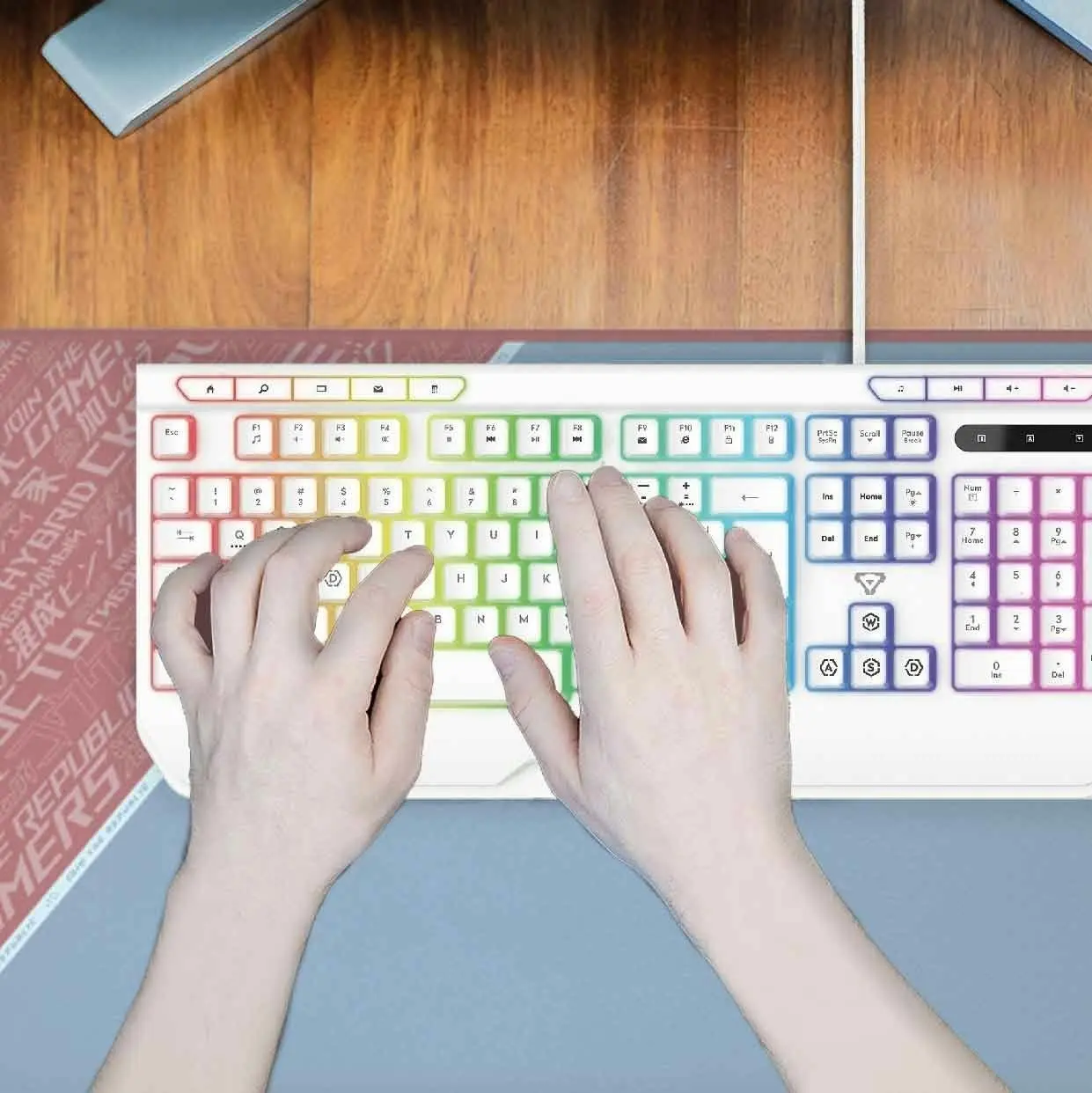 Laser RGB Gaming Keyboard White - Ergonomic, Multimedia, Anti-Ghosting