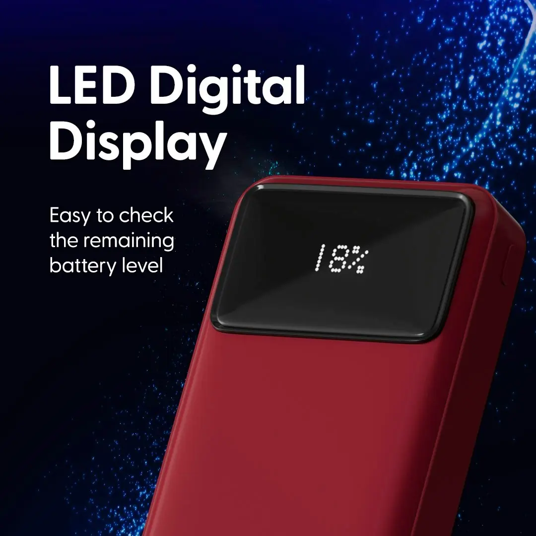 Laser 20000mAh Powerbank Red 18W PD Quick Charge LED Display