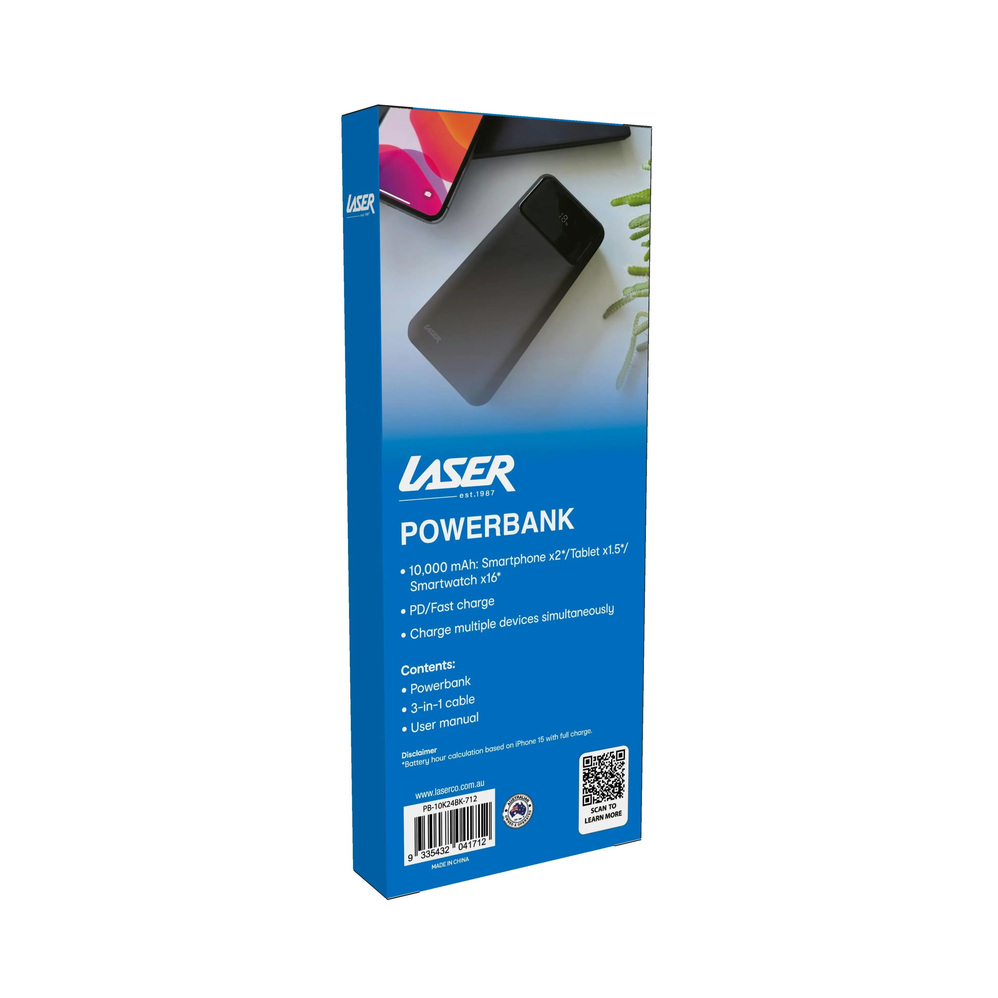 Laser 18W PD 10000mAh USB-C Powerbank Black with LED