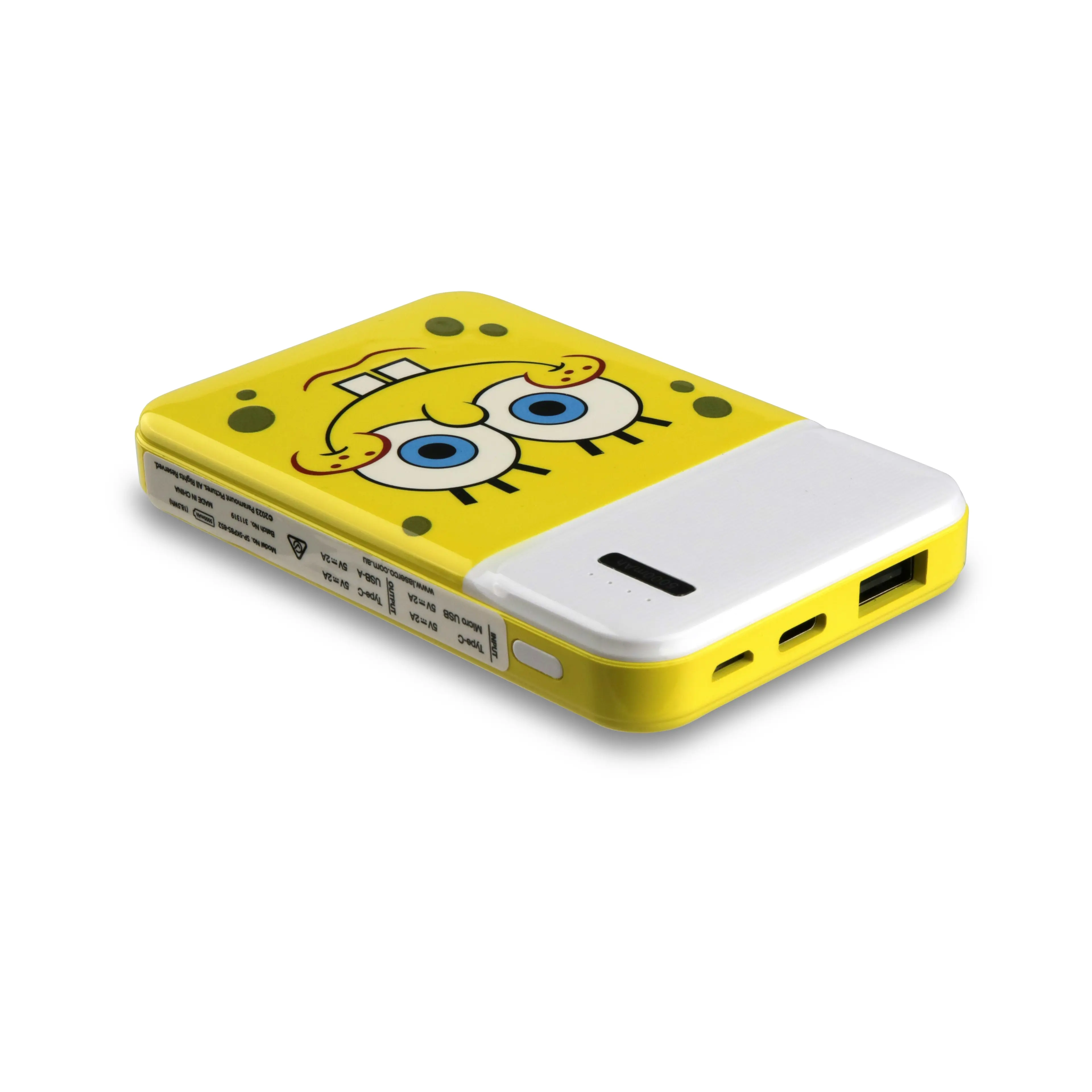 SpongeBob 5000mAh Portable Charger: Dual USB, LED Indicator, Includes Cable