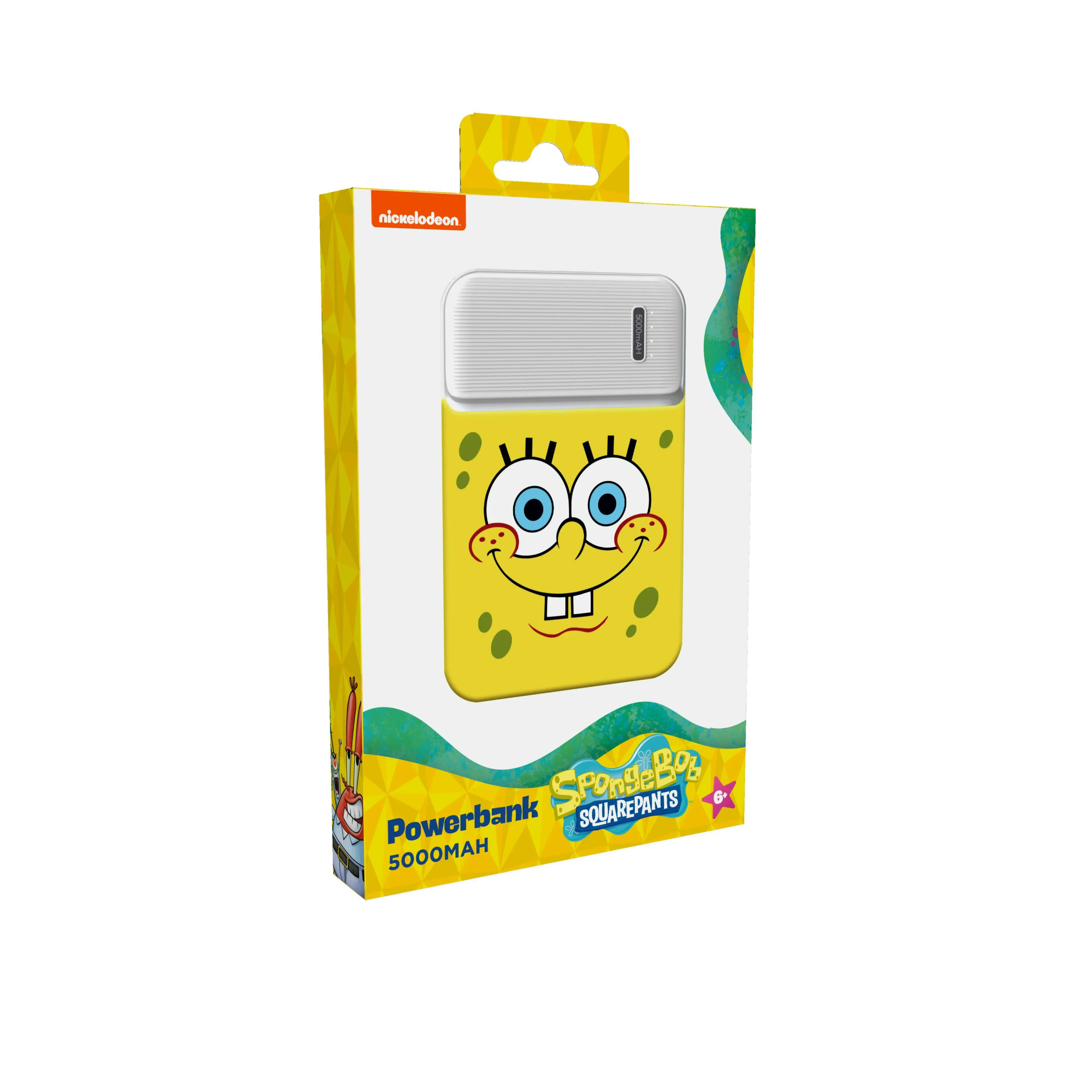 SpongeBob 5000mAh Portable Charger: Dual USB, LED Indicator, Includes Cable