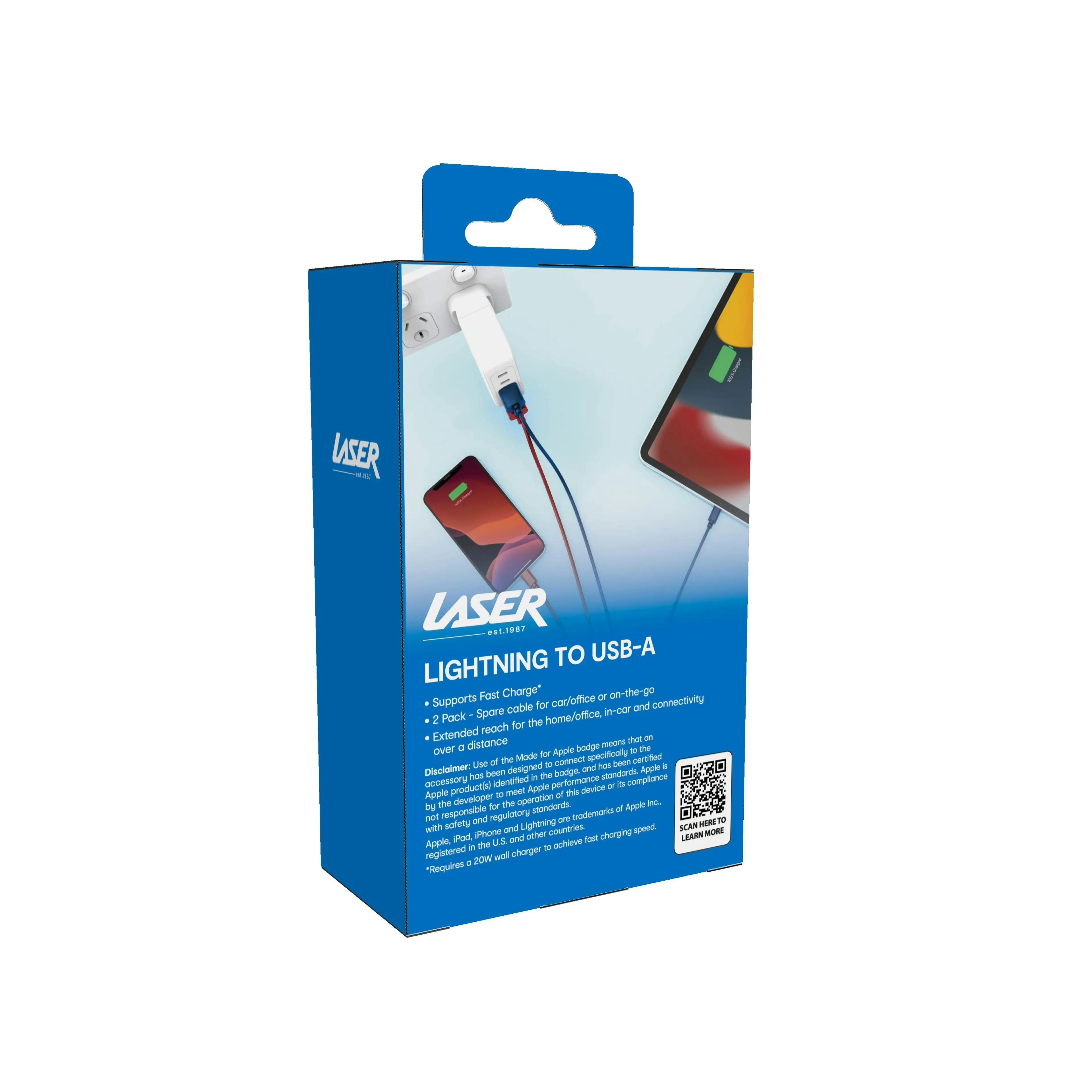 Laser MFi 2m Lightning Cable 2 Pack Red/Blue