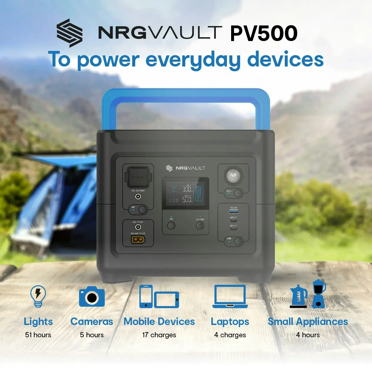 NRG Vault PV500 500W Portable Power Station with LiFePO4 Battery