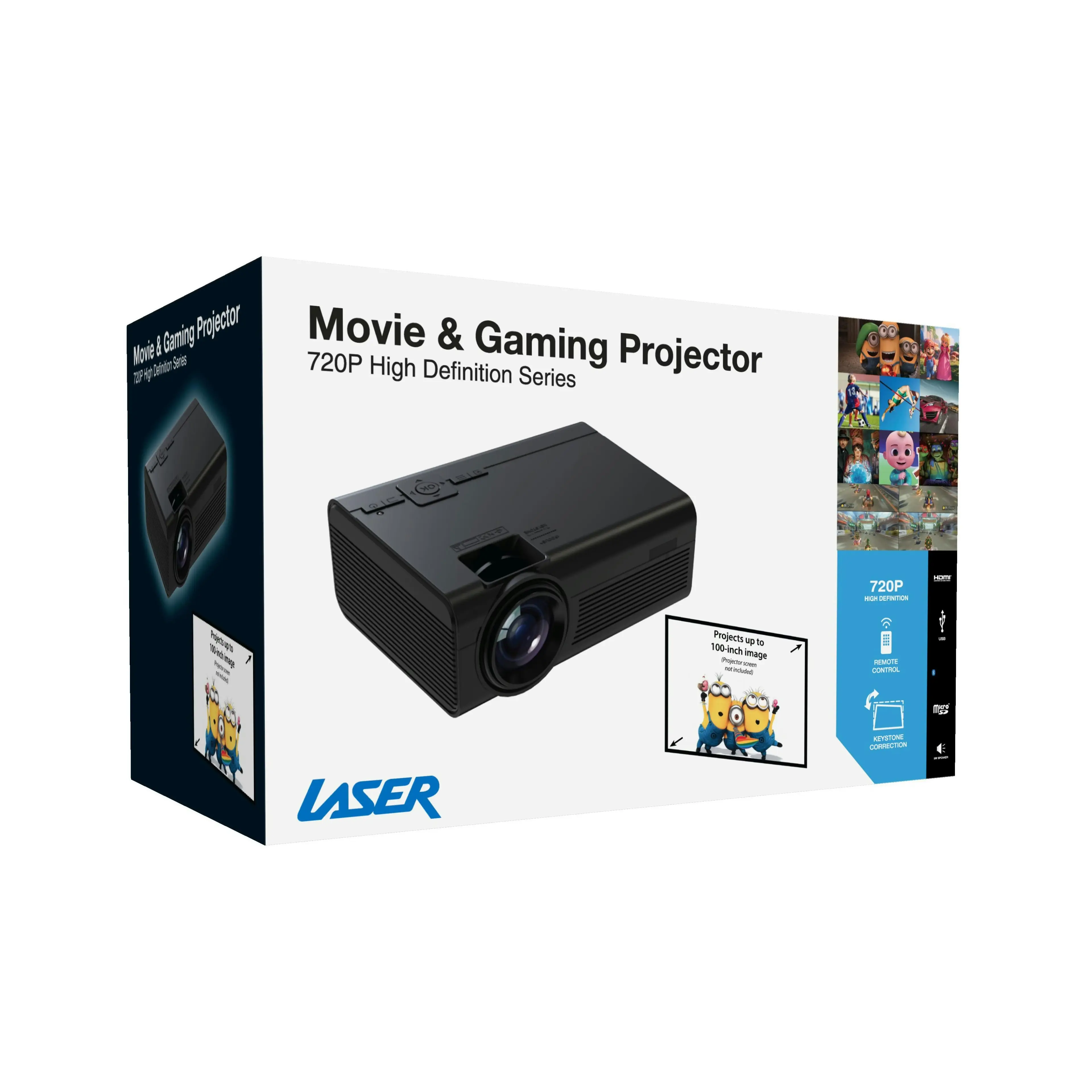 Laser 720P Projector Bluetooth 100" Display 2 HDMI LED - Home Theater & Gaming