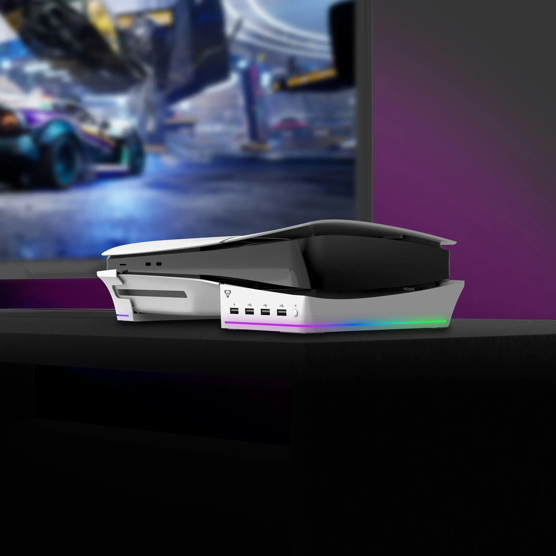 PS5 Slim RGB Horizontal Stand with 4 USB Ports | Fast Charging | LED Lighting