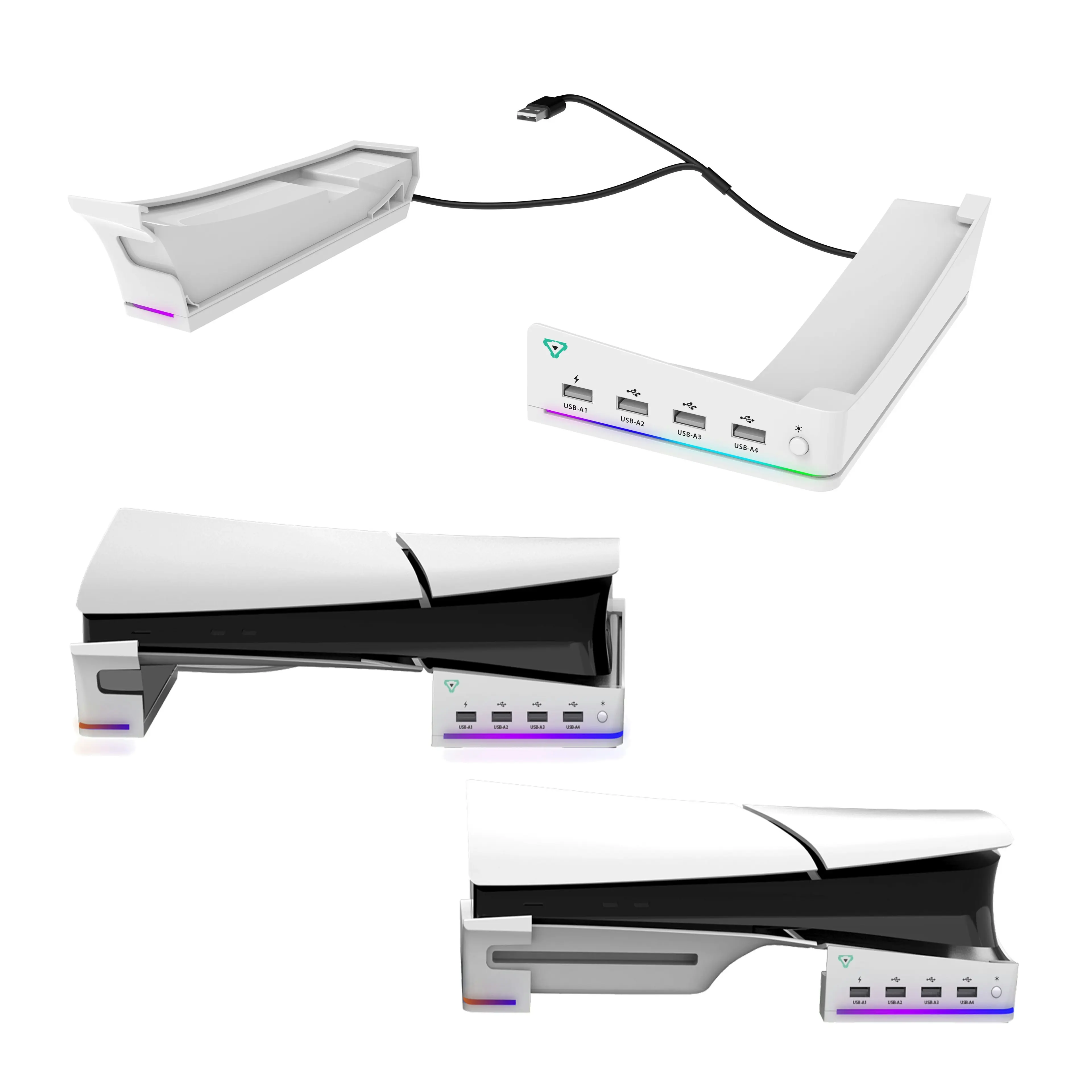 PS5 Slim RGB Horizontal Stand with 4 USB Ports | Fast Charging | LED Lighting