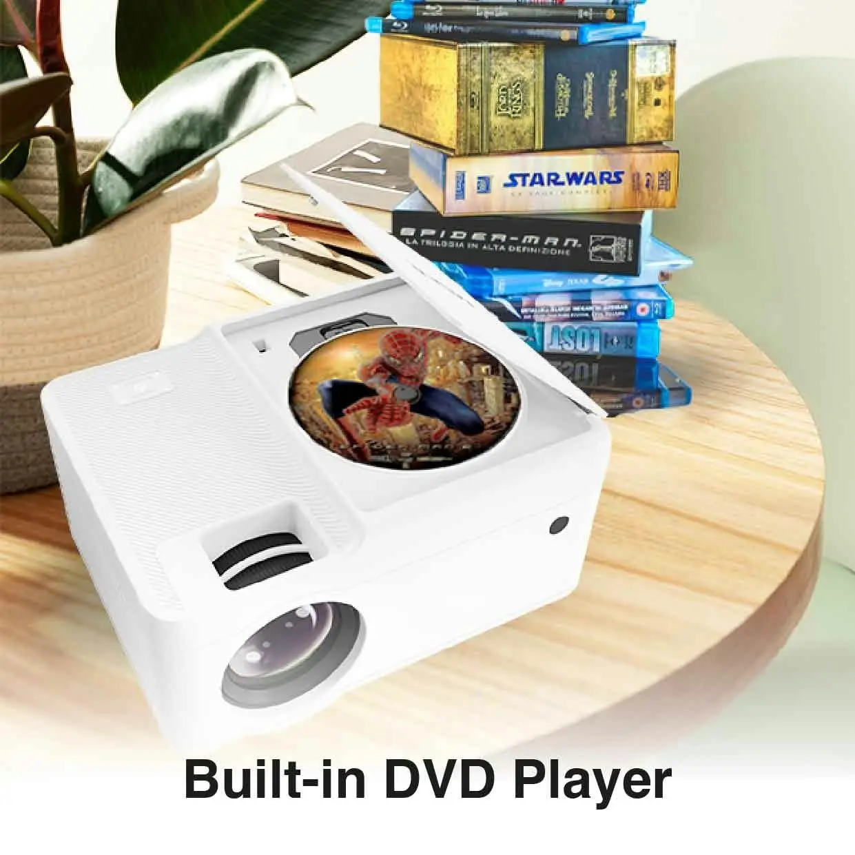 Laser 1080P LED WiFi Projector with Built-in DVD Player & 120" Screen