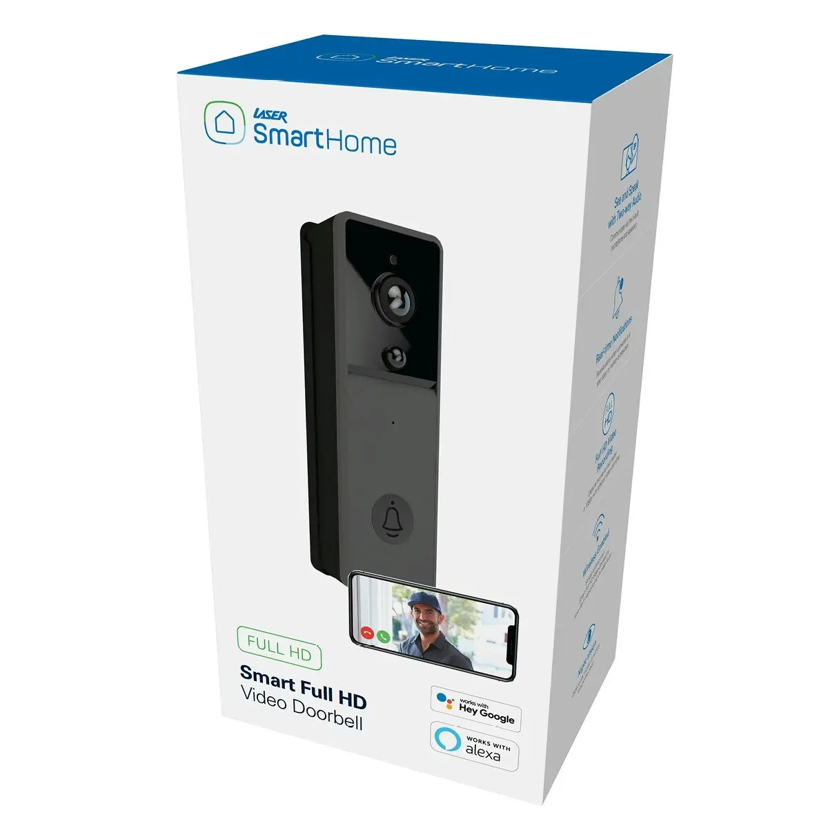 Laser Smart Full HD Video Doorbell - Wi-Fi, Two-Way Talk, Night Vision