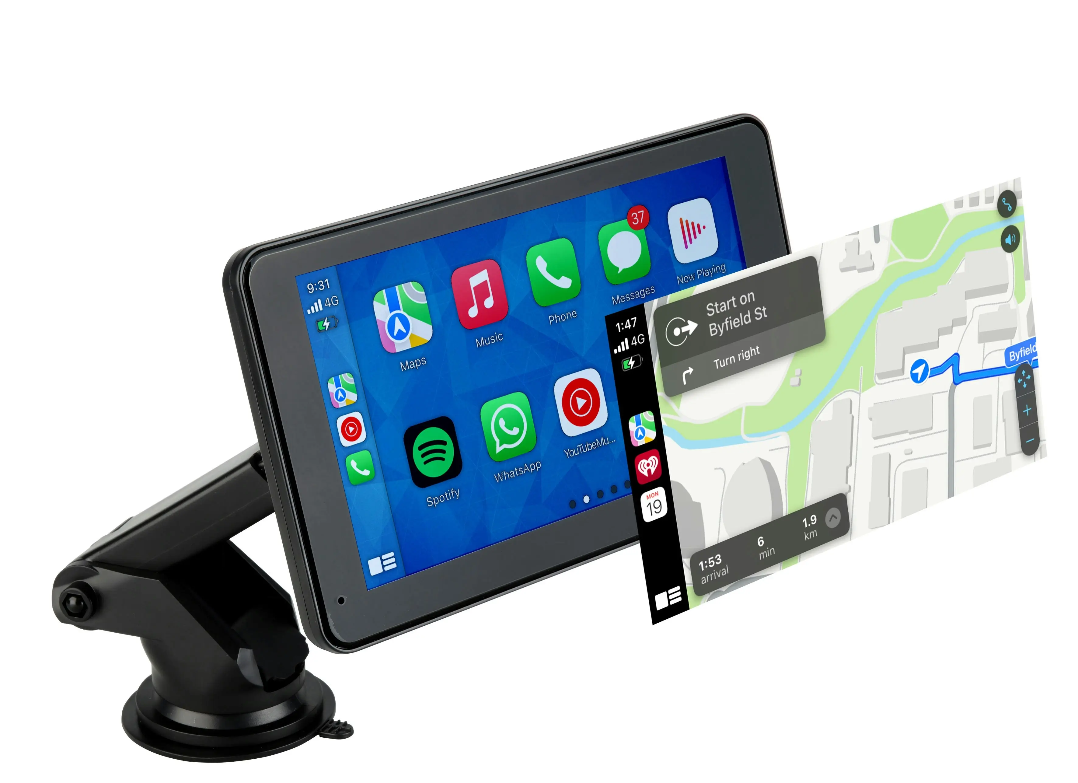 Laser 7" Portable Apple CarPlay & Android Auto Touchscreen with Voice Assist,