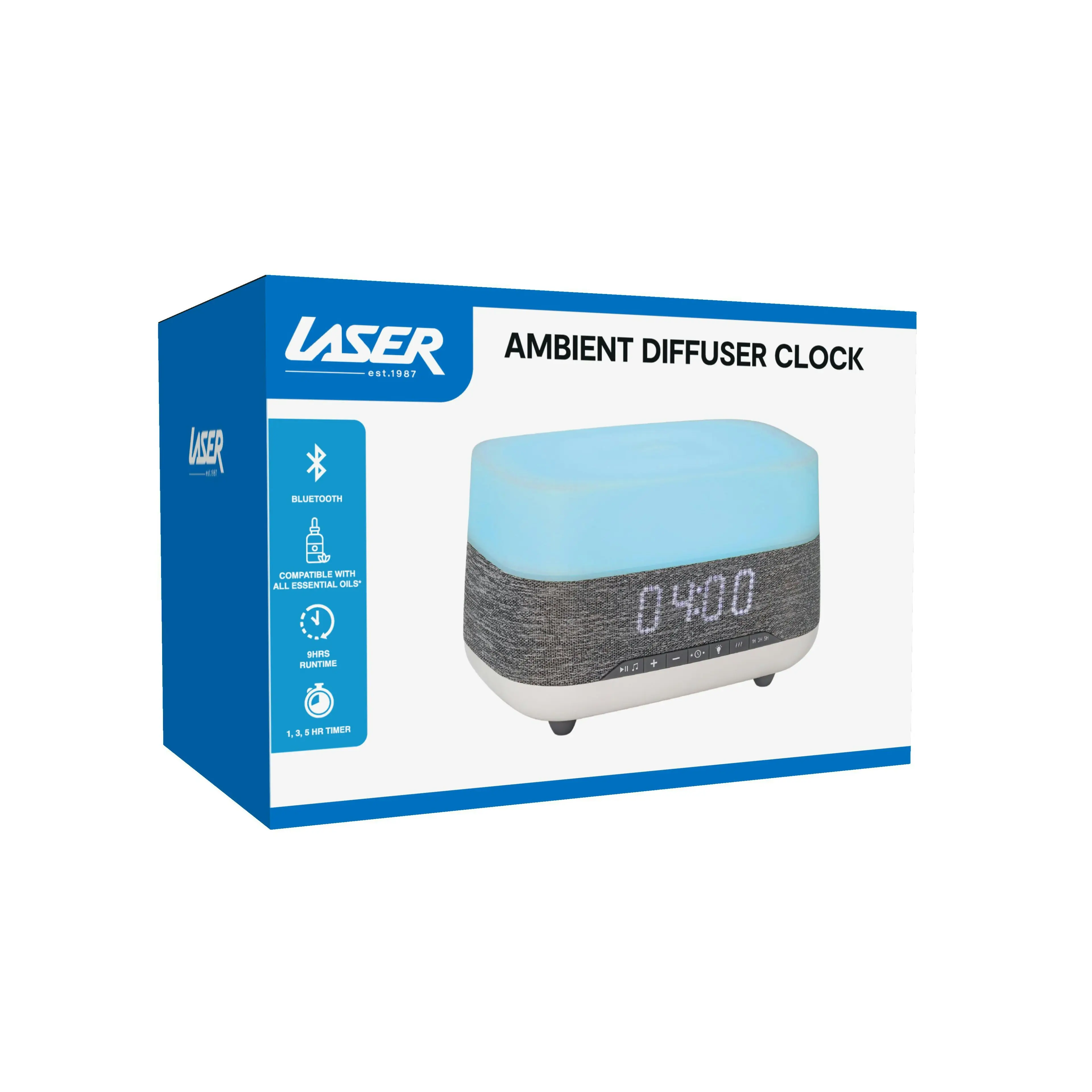 Laser Ambient Diffuser Clock Radio w/ Bluetooth Speaker & LED Light